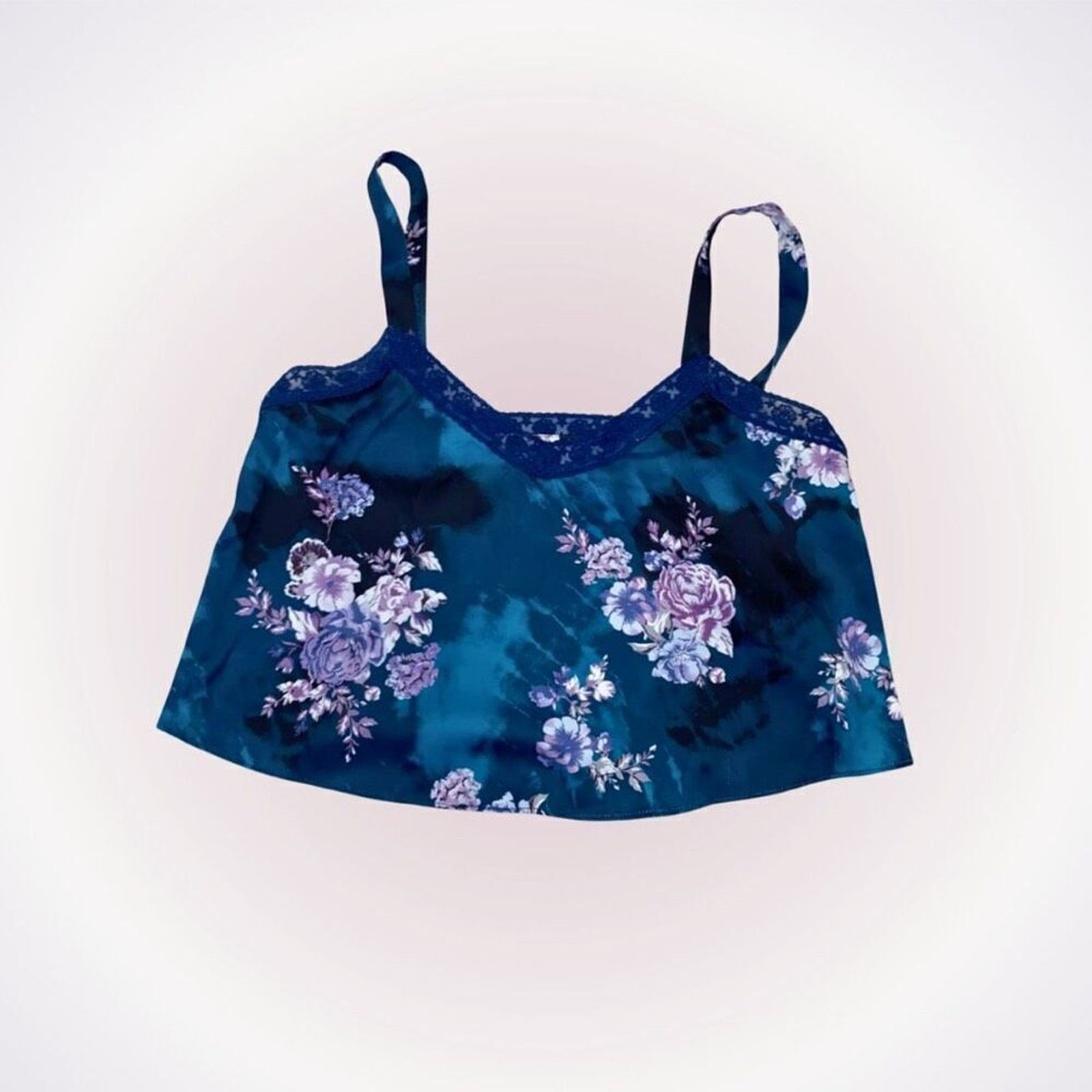 Urban Outfitters Urban Outfitters Lace Blue Floral Crop Tank Top | Sz S Size S / US 4 / IT 40 - 1 Thumbnail