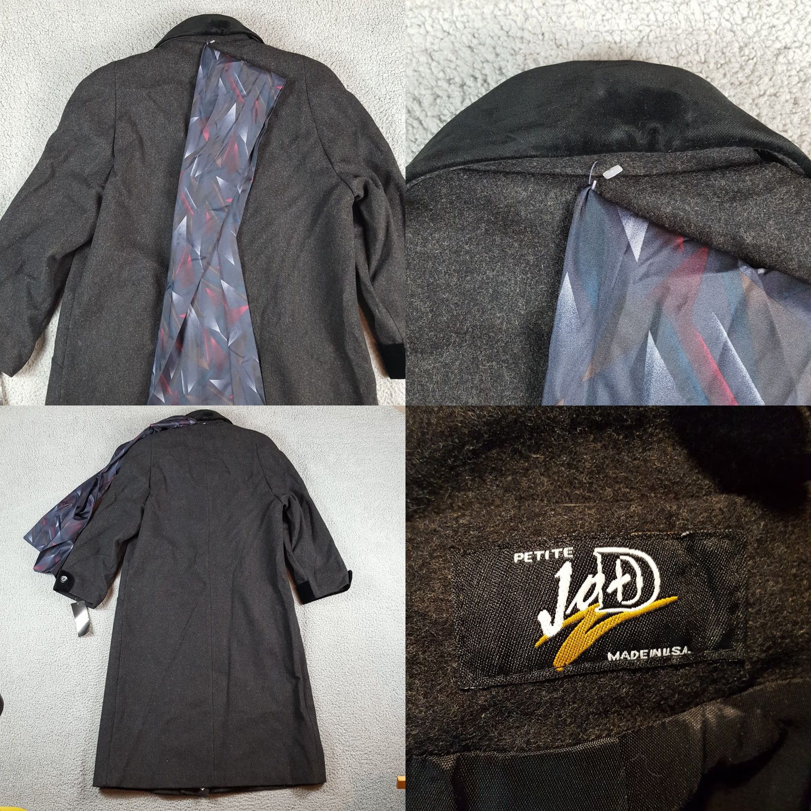 Velvet VINTAGE Jo-D Charcoal Wool Lined Velvet Trim Sash Size 10 Petite Long Winter Overcoat Jacket Womens Size L / US 10 / IT 46 - 8 Thumbnail