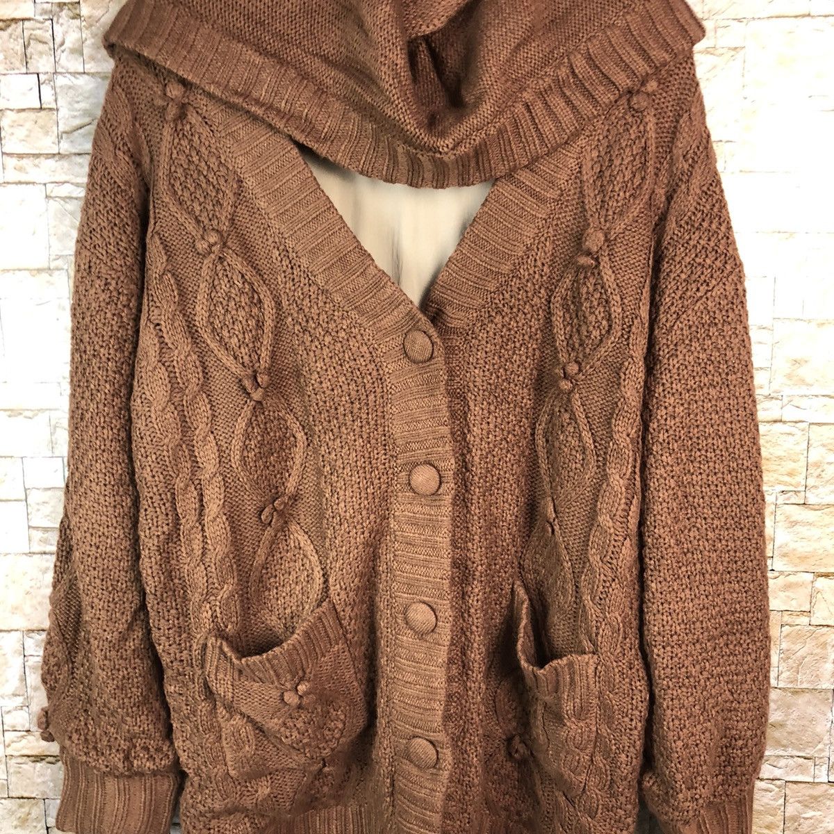 Japanese Brand Pattern Cardigan aran isle cable Knitwear Hoodie #A1086 Size L / US 10 / IT 46 - 5 Thumbnail