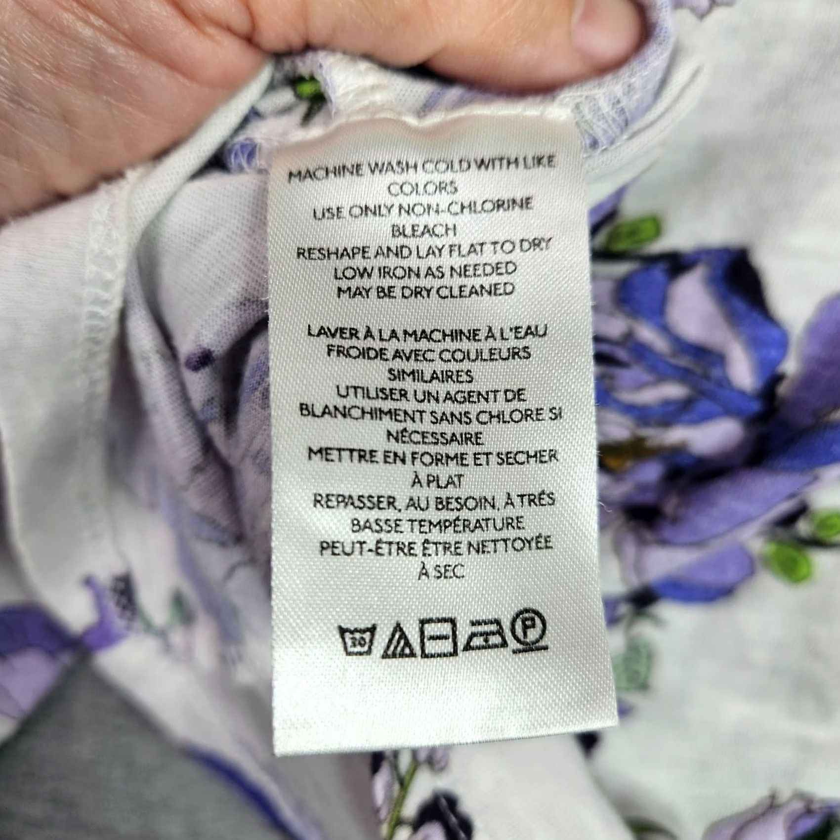 Vintage Maeve Women’s V-neck Ruched Knit Purple Floral Peplum Top M, 3/4 Sleeve, Cotton Blend, Regular Fit, All Seasons, Machine Washable, Blouse Size M / US 6-8 / IT 42-44 - 4 Thumbnail