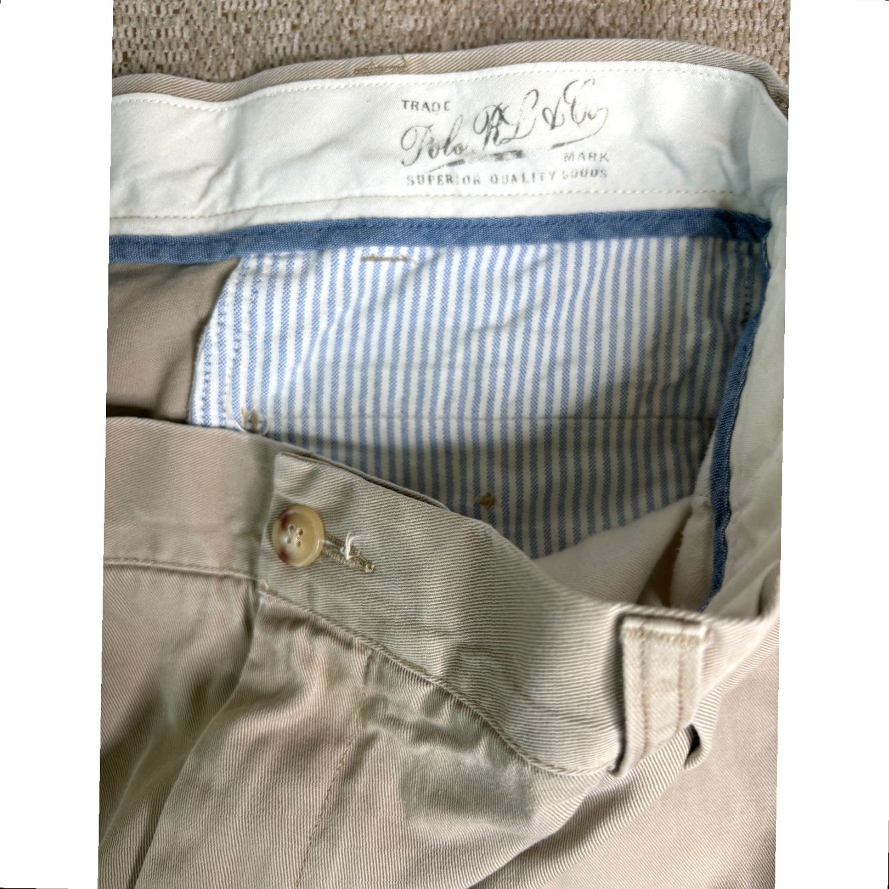 Polo Ralph Lauren Polo Ralph Lauren Khaki Pants Classic Fit Pleated Men 36x29 Dress Pants Beige Canvas Cotton Front Pleated Logo Button Size US M / EU 48-50 / 2 - 2 Thumbnail