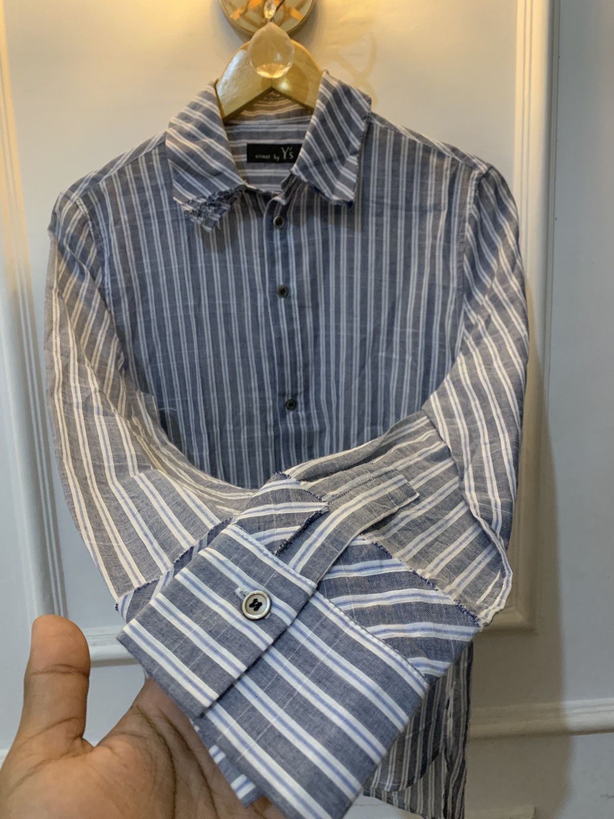 Yohji Yamamoto Yohji Yamamoto • Semi-Sheer Striped Shirt Asymmetric Collar Size US S / EU 44-46 / 1 - 3 Thumbnail