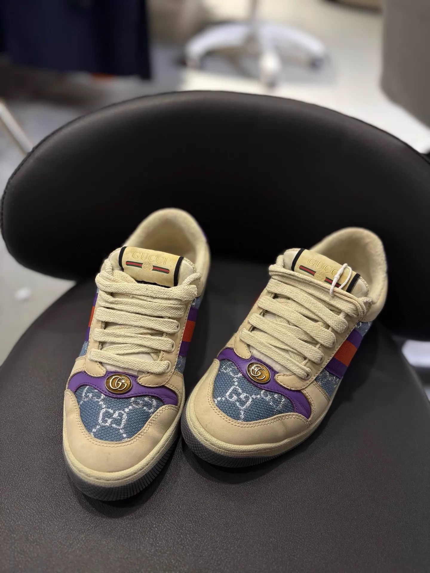 Gucci Gucci Drip Sneaker Blue Purple Full Logo 99% New EU 35 Size US 4.5 / IT 34.5 - 1 Thumbnail
