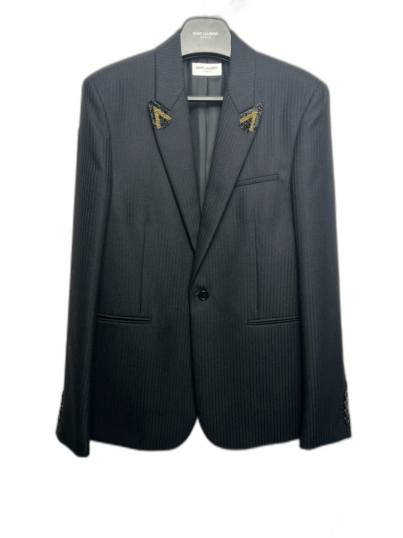 Saint Laurent Paris Saint Laurent Black Gold Striped Blazer Jacket Size US L / EU 52-54 / 3 - 1 Thumbnail