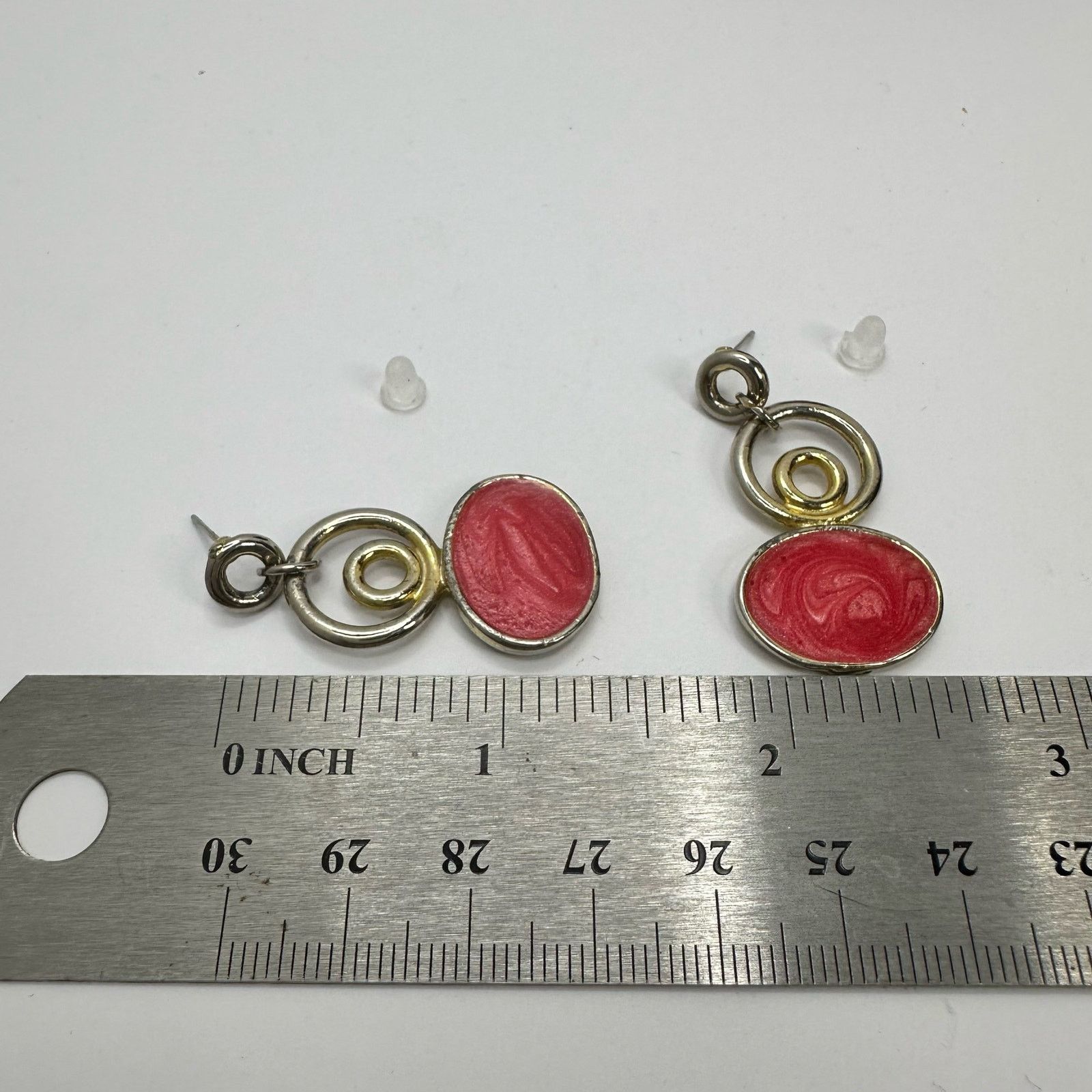 Vintage GoldTone Dangling Earrings Enamel Red Enamel Oval Post Size ONE SIZE - 5 Thumbnail