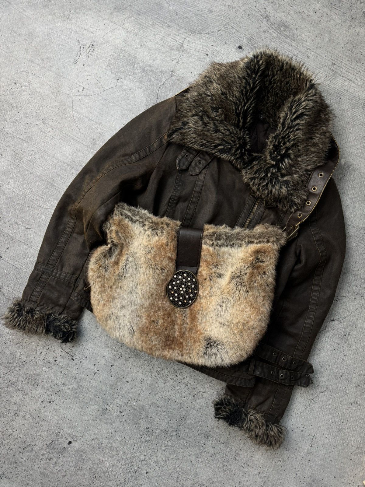 Miss Sixty Y2K Hysteric Glamour Style Faux Fur Bag