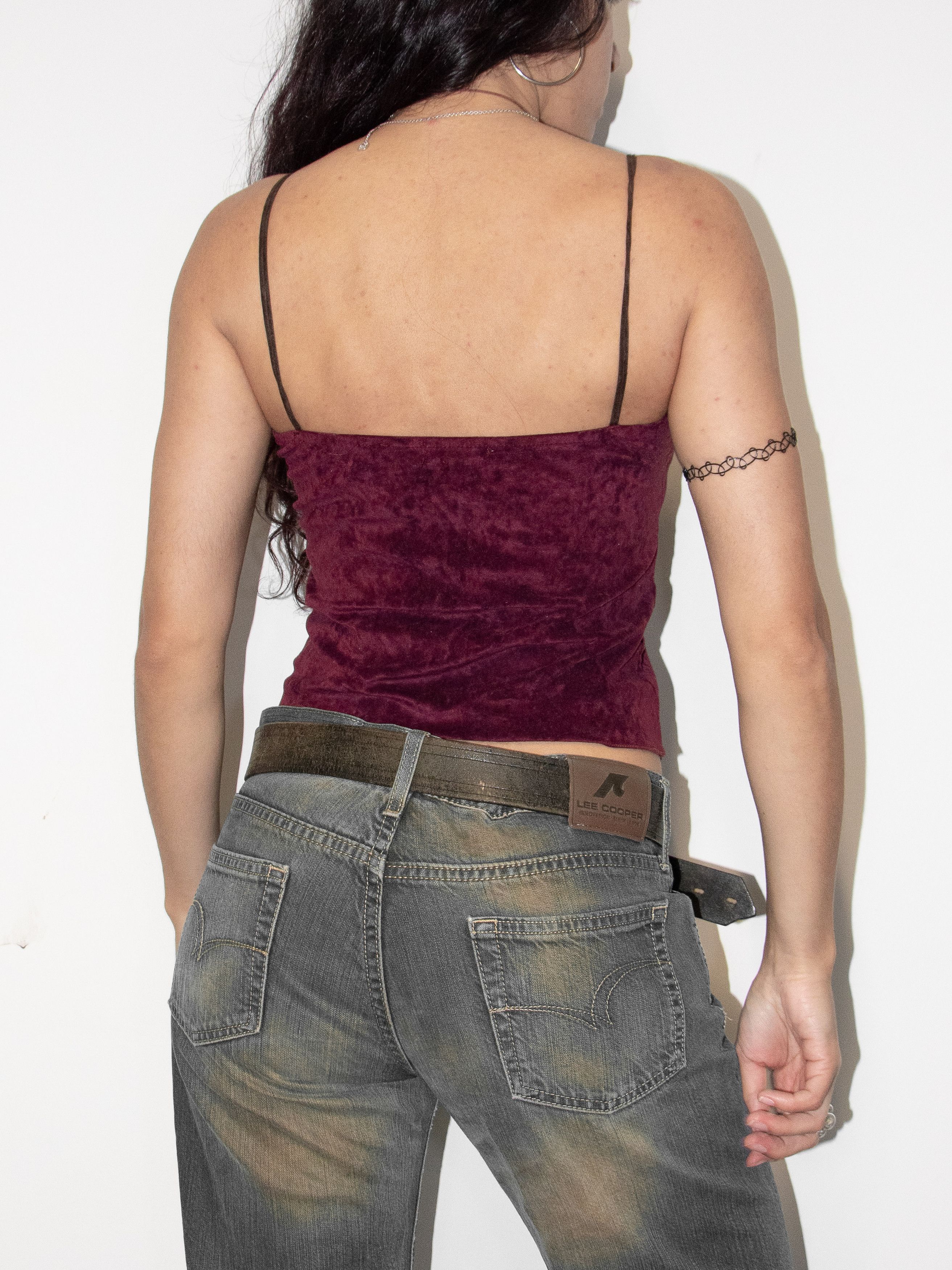 Vintage Vintage Y2k Ruched Faux Suede Burgundy Tank Top Size M / US 6-8 / IT 42-44 - 3 Thumbnail