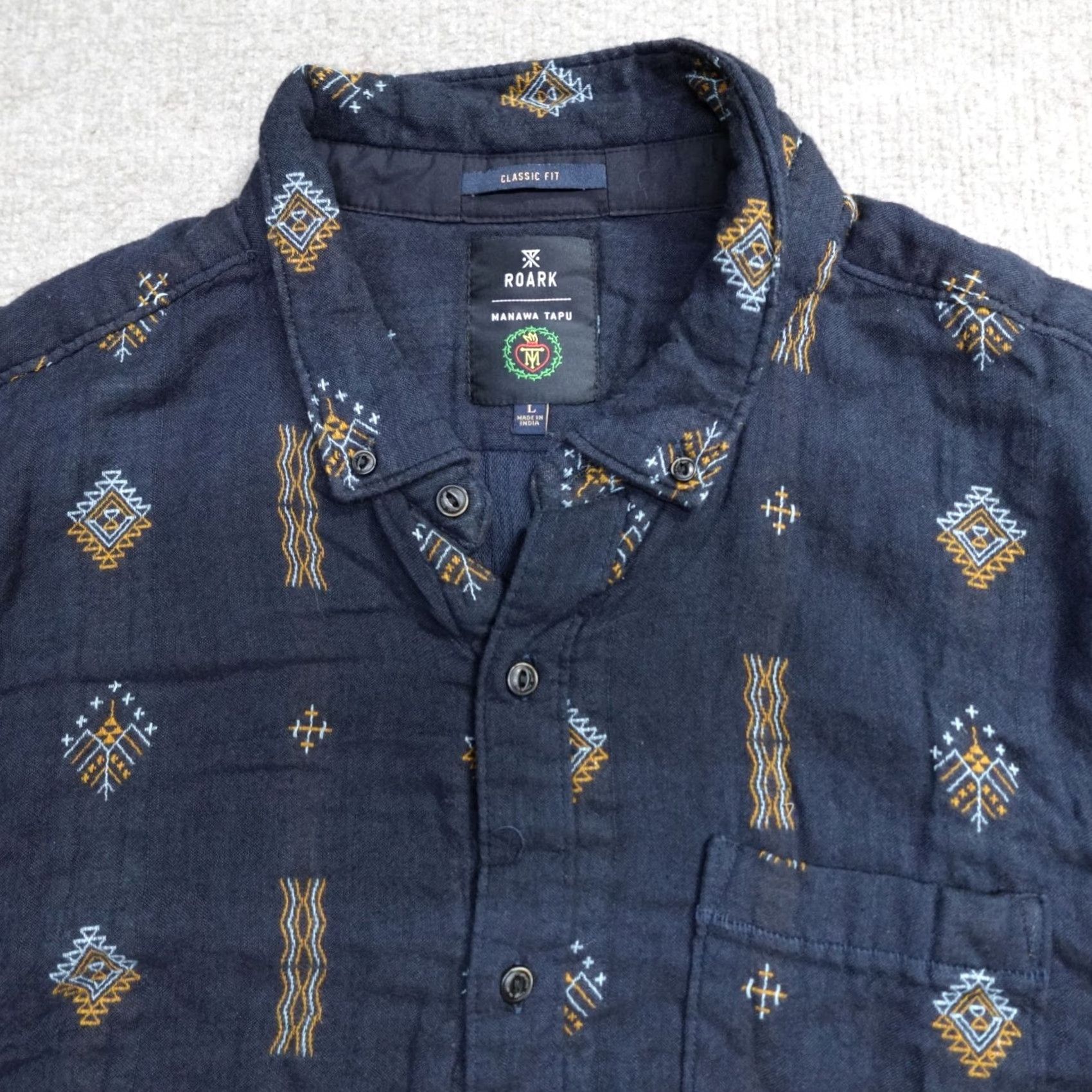 Roark Roark Shirt Large Blue Manawa Tapu Man Men Short Sleeve Button-Up Collared Cotton Geometric Size US L / EU 52-54 / 3 - 2 Thumbnail
