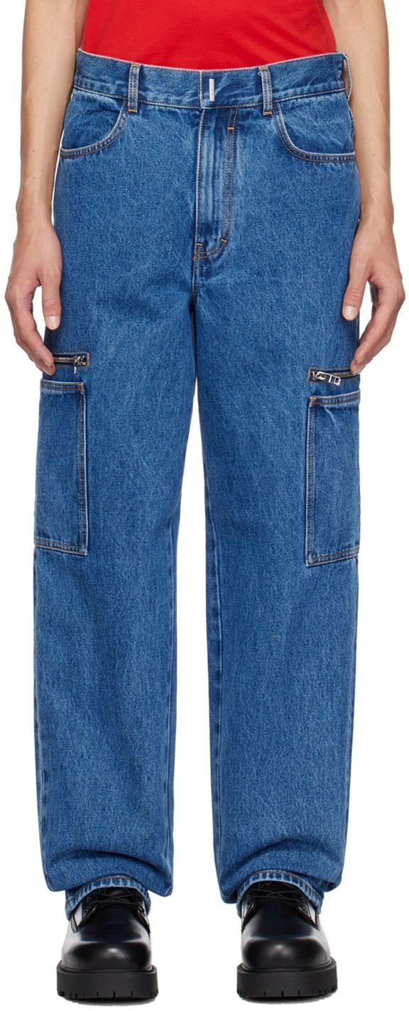 Givenchy o1srvl11e0125 Marbled Denim Cargo Pants in Blue Size 25" / US 0 / IT 36 - 5 Thumbnail