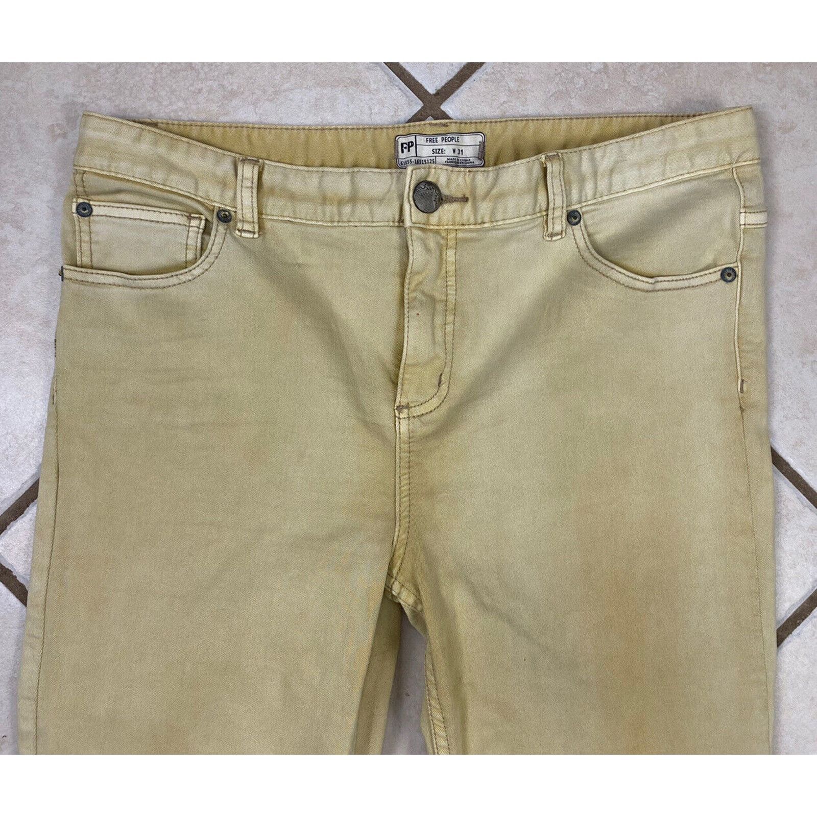 Free People Free People Yellow Jeggings 31 Skinny Distressed Pants Size 31" - 2 Thumbnail