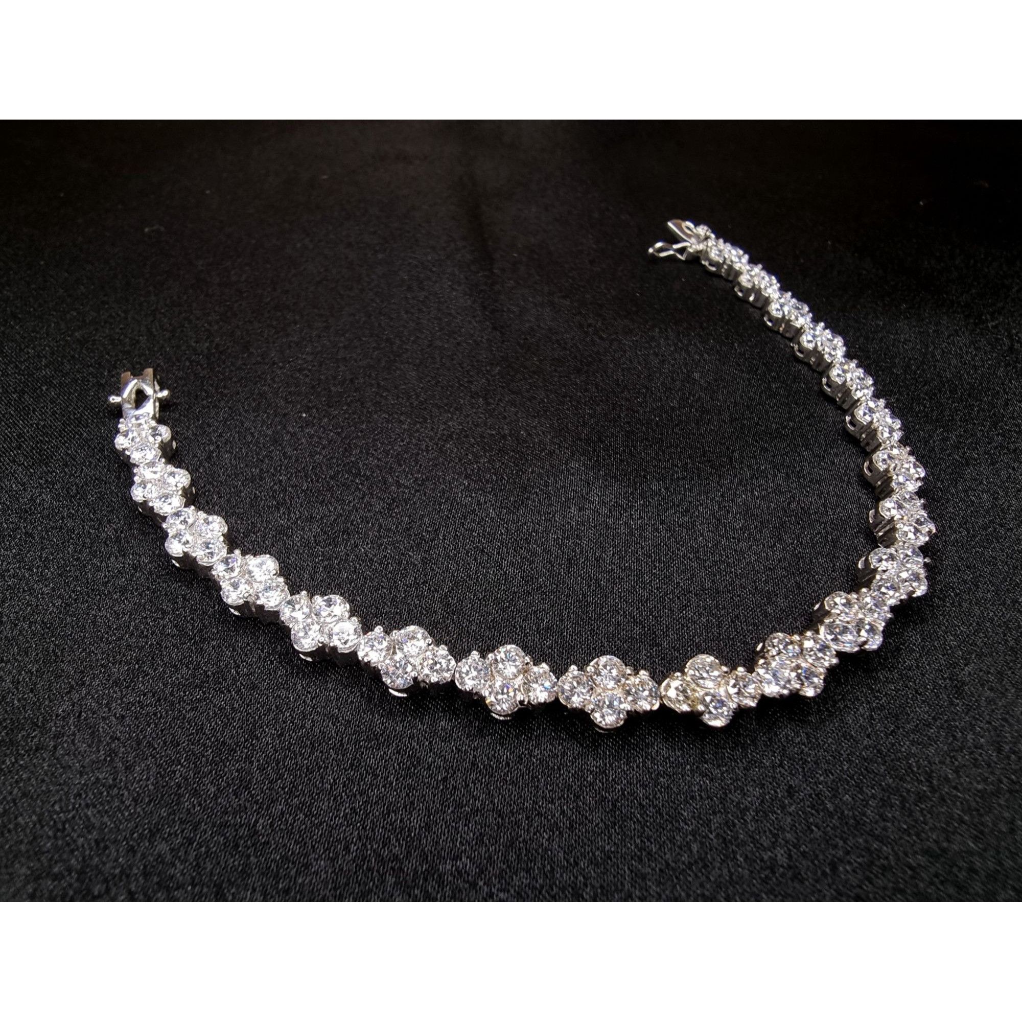 Vintage 925 Sterling Silver FZN Signed Tennis Bracelet With Round Cu Size ONE SIZE - 2 Thumbnail