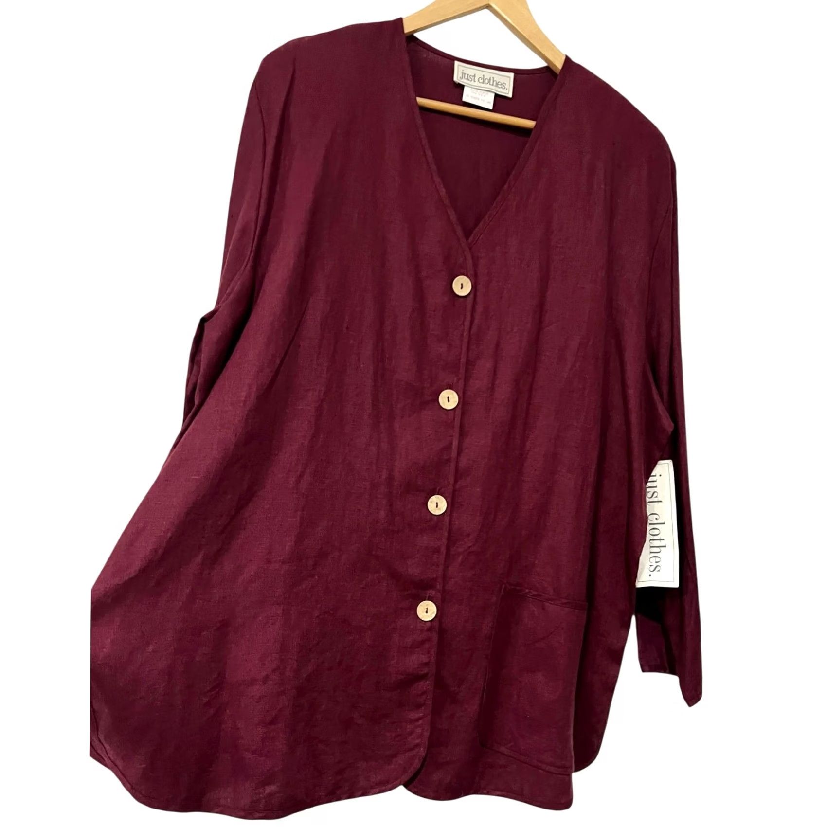Vintage VINTAGE 90s Linen Button Shirt Top & Pants NWT V-Neck Burgundy 1X Women 2 Piece Set Size XL / US 12-14 / IT 48-50 - 4 Thumbnail