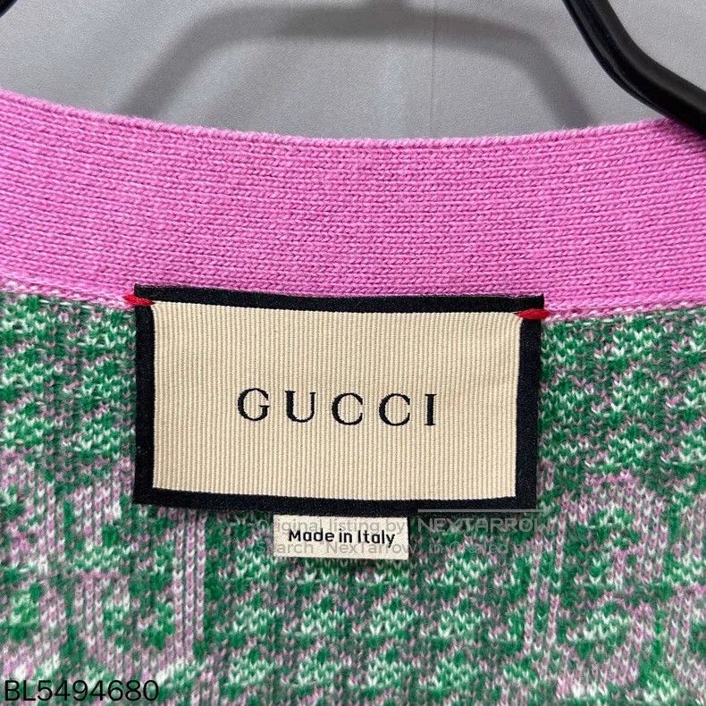 Gucci Gucci Pink and green colour block full logo knitted cardig Size M / US 6-8 / IT 42-44 - 3 Thumbnail