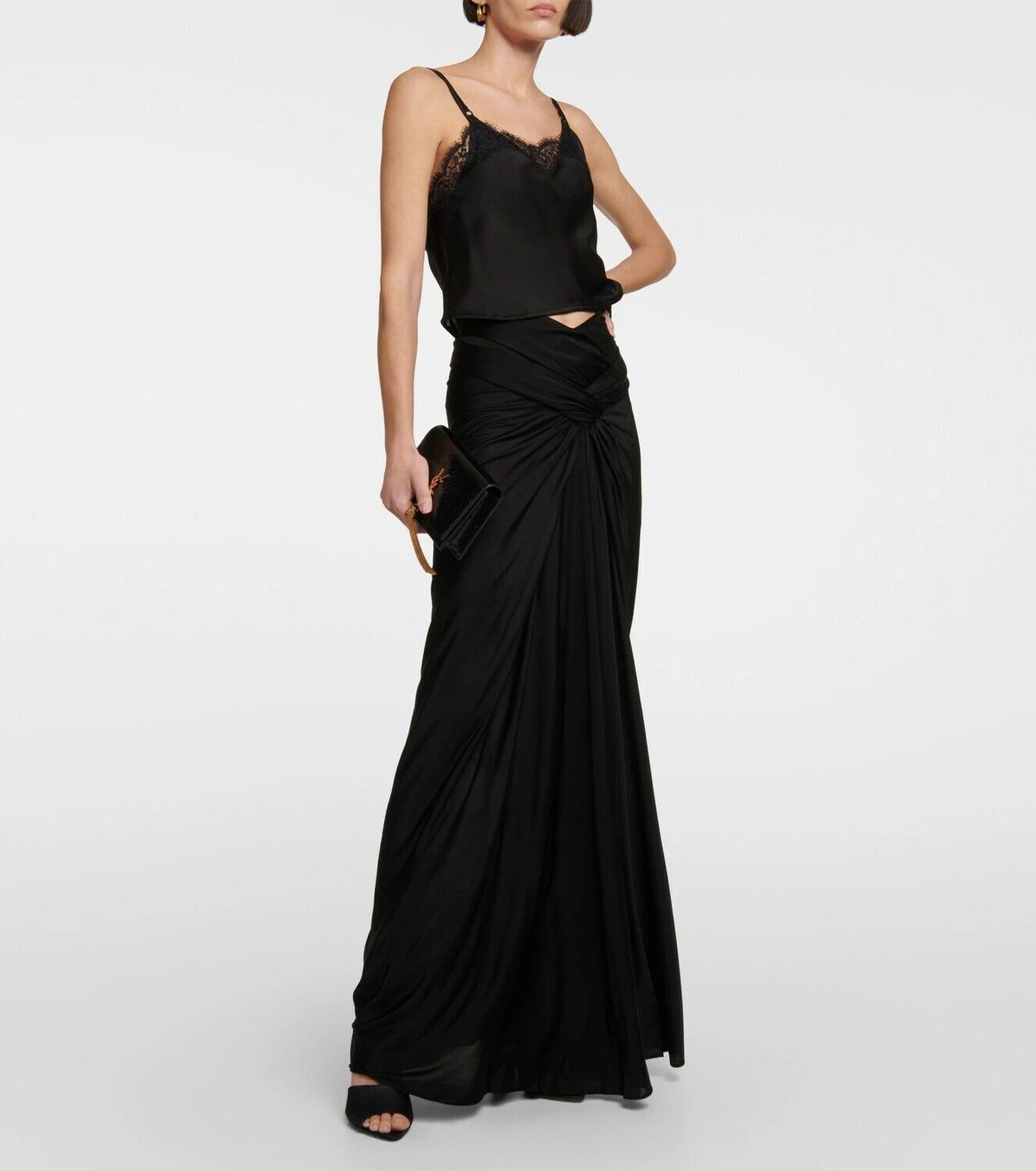 Saint Laurent Paris o1y0126 Maxi Skirt in Black Size 28" / US 6 / IT 42 - 4 Thumbnail