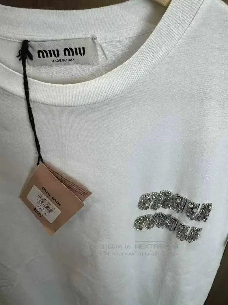 Miu Miu Miu Miu Size S New white rhinestone logo short sleeves Size S / US 4 / IT 40 - 3 Thumbnail