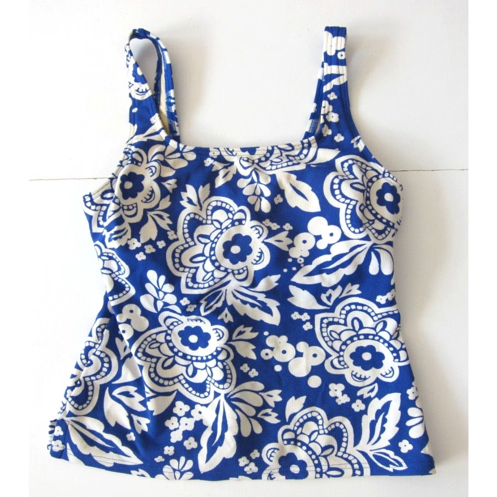 Lands' End VINTAGE Lands' End Tankini Blue White Floral Built In Bra Tankini Swim Top Size 6 Womens Size M / US 6-8 / IT 42-44 - 2 Thumbnail