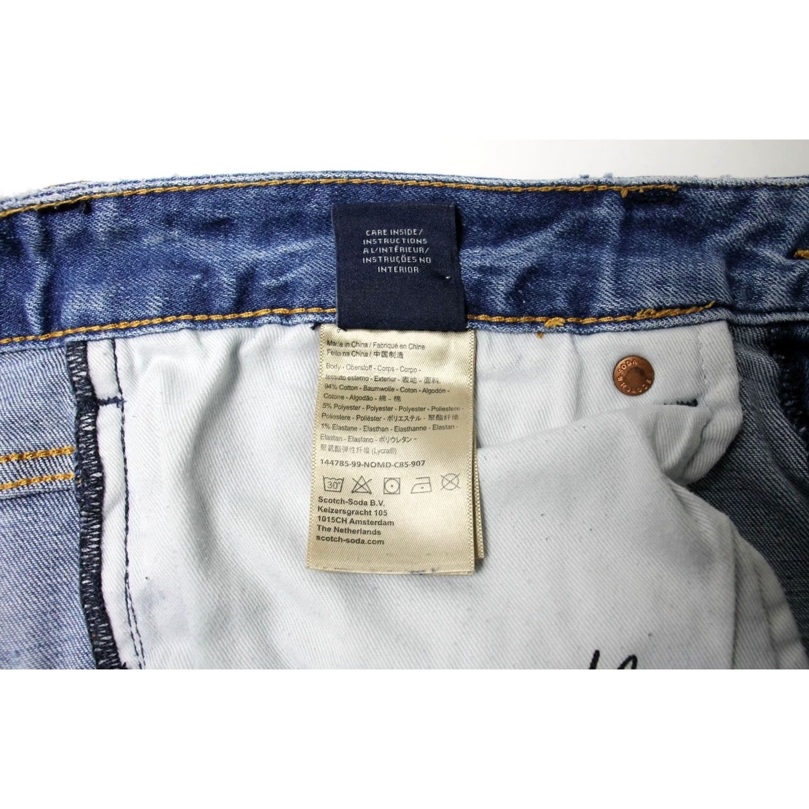 Scotch & Soda SCOTCH & SODA Skim Jeans Men's W32/L34 Slim Fit Zip Fly Stretch Whiskers Blue Size US 32 / EU 48 - 7 Thumbnail