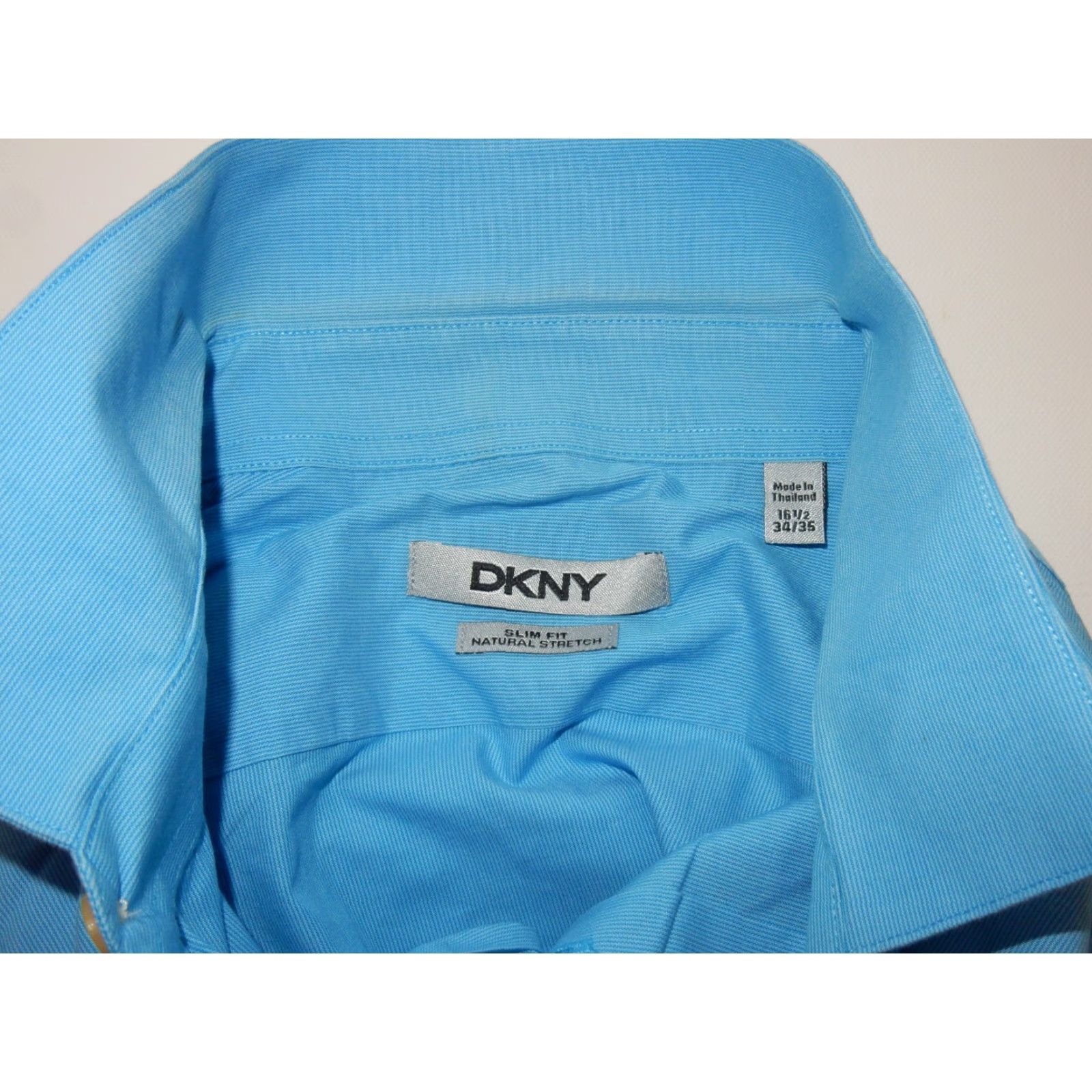 DKNY DKNY Men's Dress Shirt Size 16.5-34/35 Regular Slim Solid Blue 100% Cotton Shirt Mens Size 46R - 4 Thumbnail
