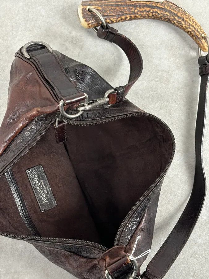 Yves Saint Laurent 2000s Yves Saint Laurent Mombasa Organic Horn Brown Leather Crossbody Bag Size ONE SIZE - 8 Thumbnail