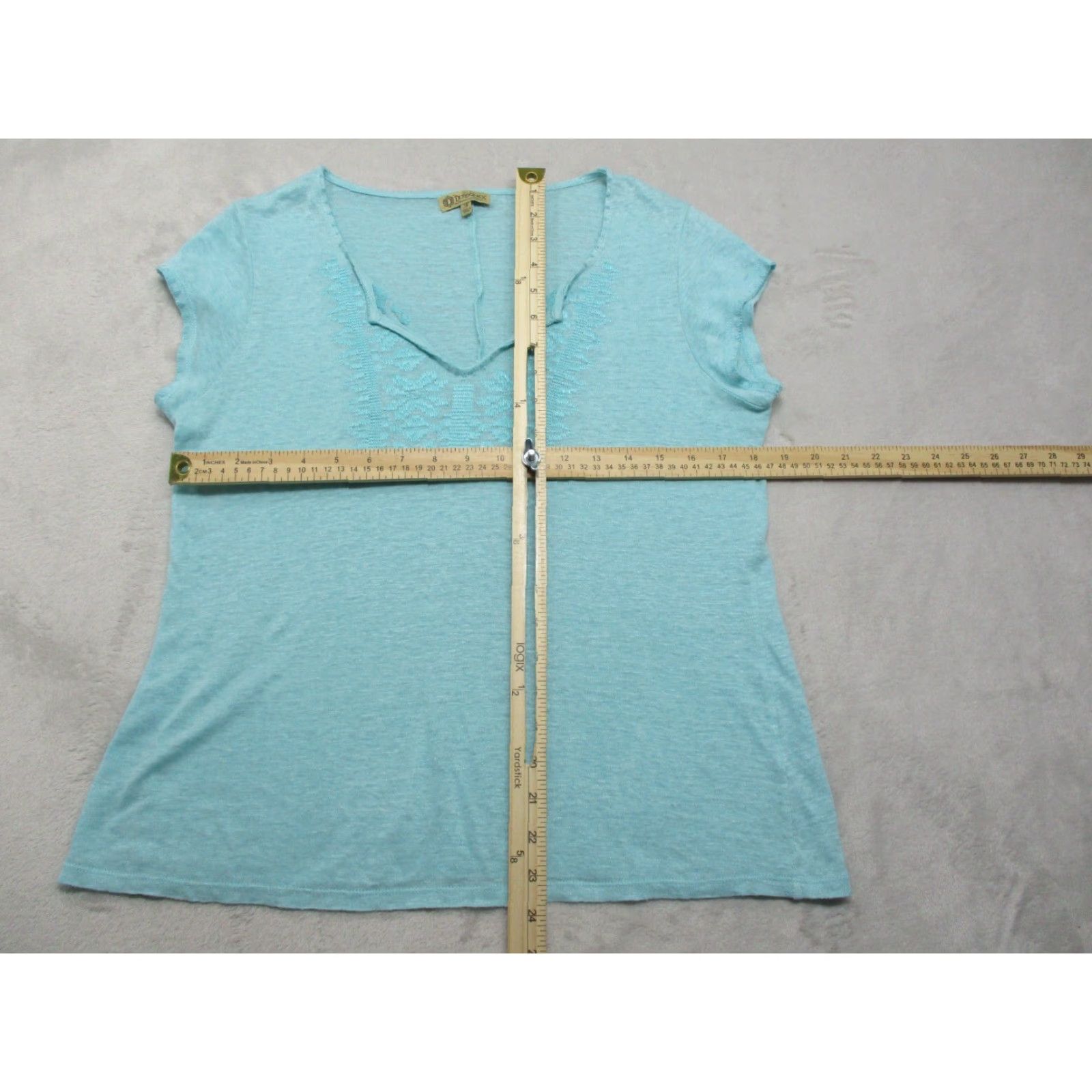 Vintage Democracy Shirt Womens M Medium Green Knit Short Sleeve V-Neck Casual Stretch Size M / US 6-8 / IT 42-44 - 6 Thumbnail