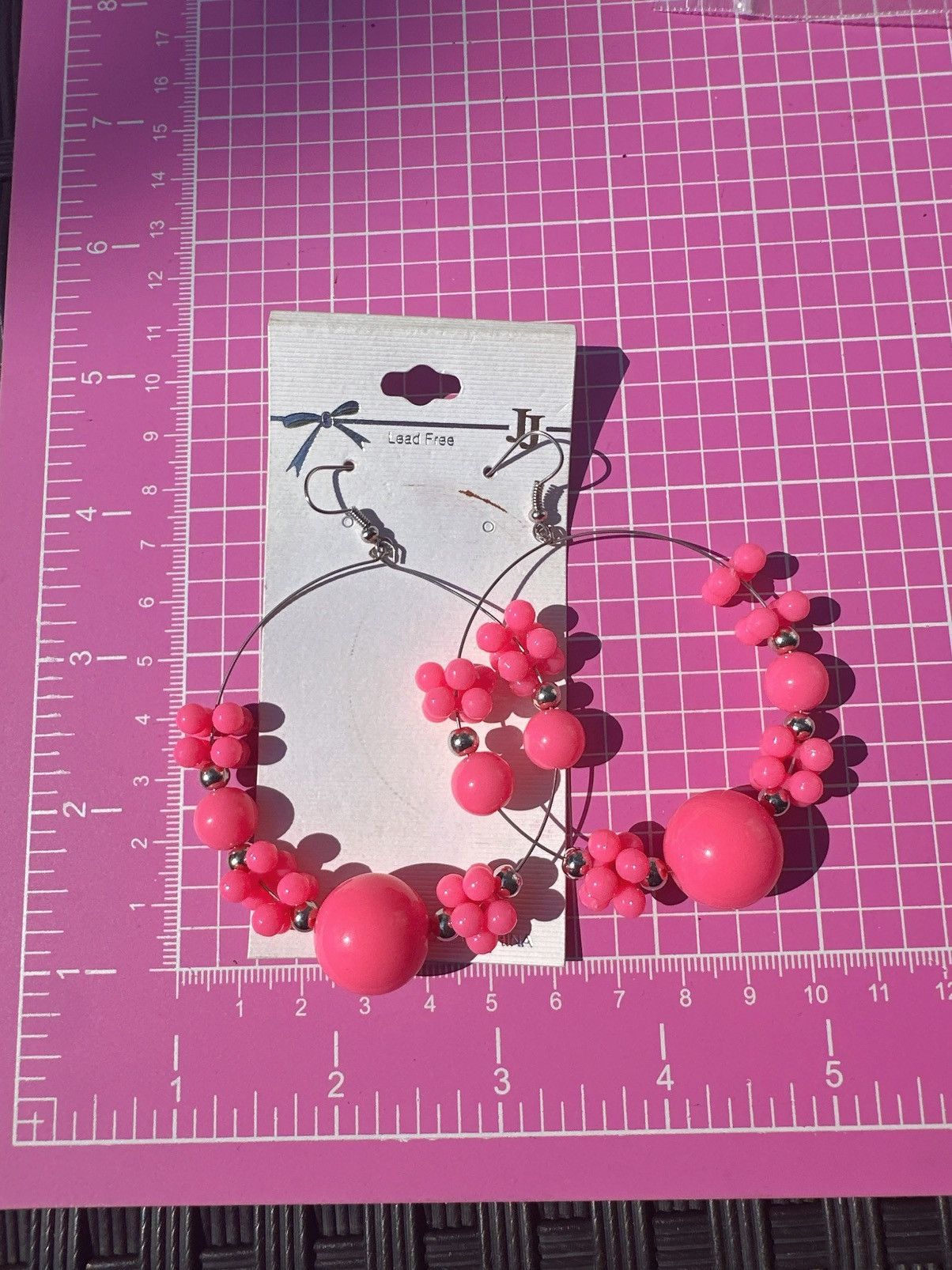 Designer JJ lead free hook earrings hot pink beads big loops silver Size ONE SIZE - 3 Thumbnail