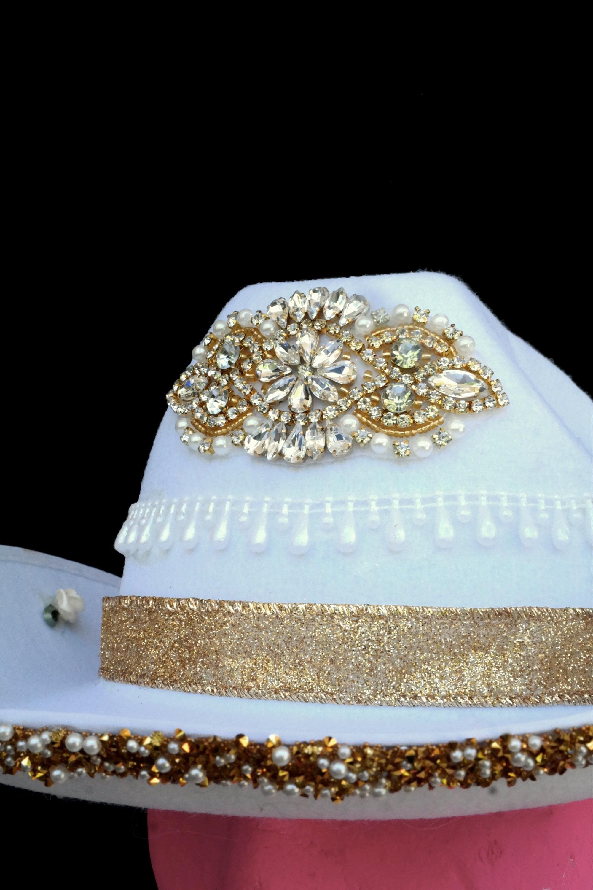 Handmade Gold & White Glass Hanging Cowgirl Hat Size ONE SIZE - 3 Thumbnail
