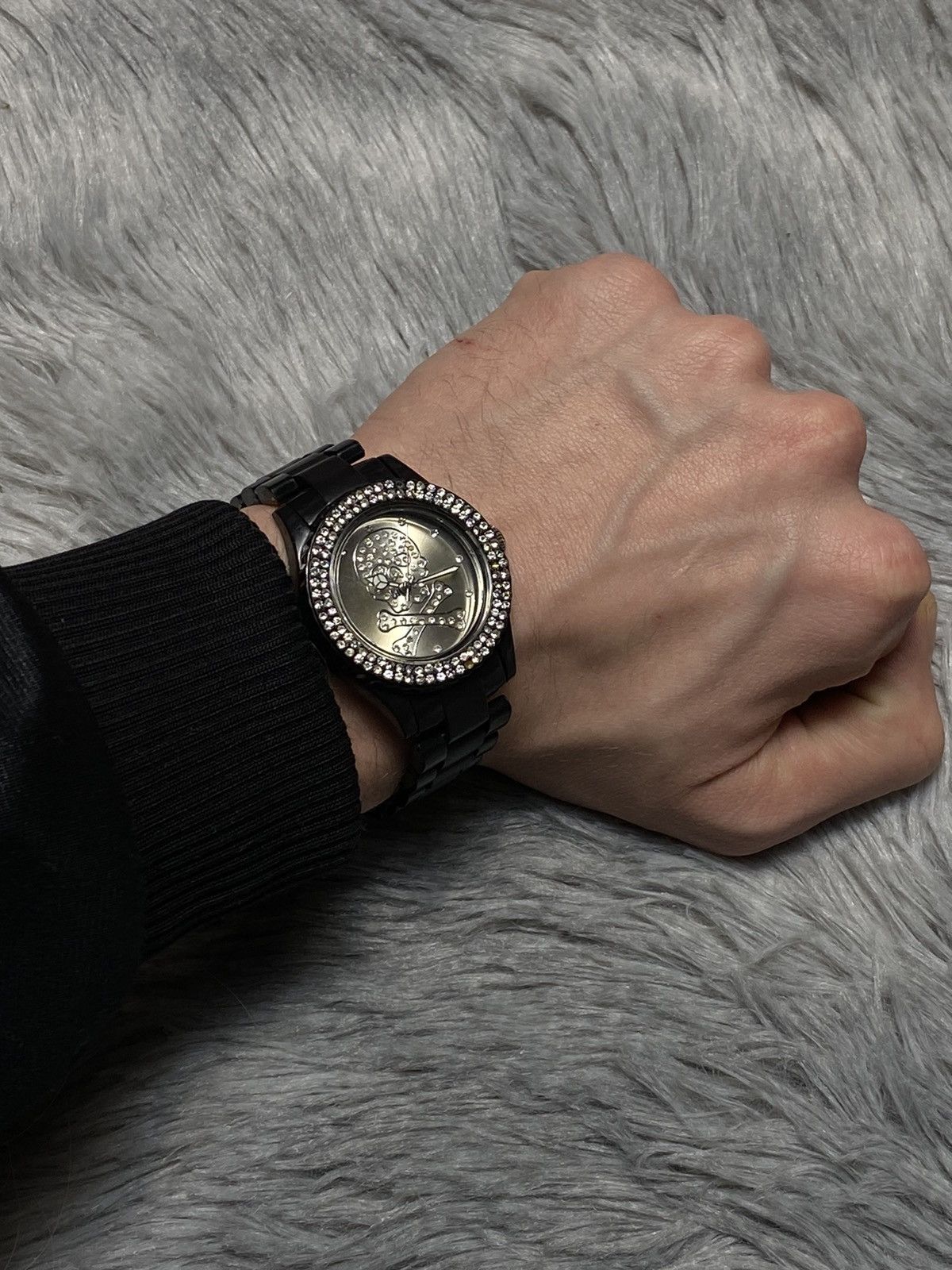 Jewelry Black Skull Watch with Crystal Bezel - Edgy Design Size ONE SIZE - 1 Thumbnail