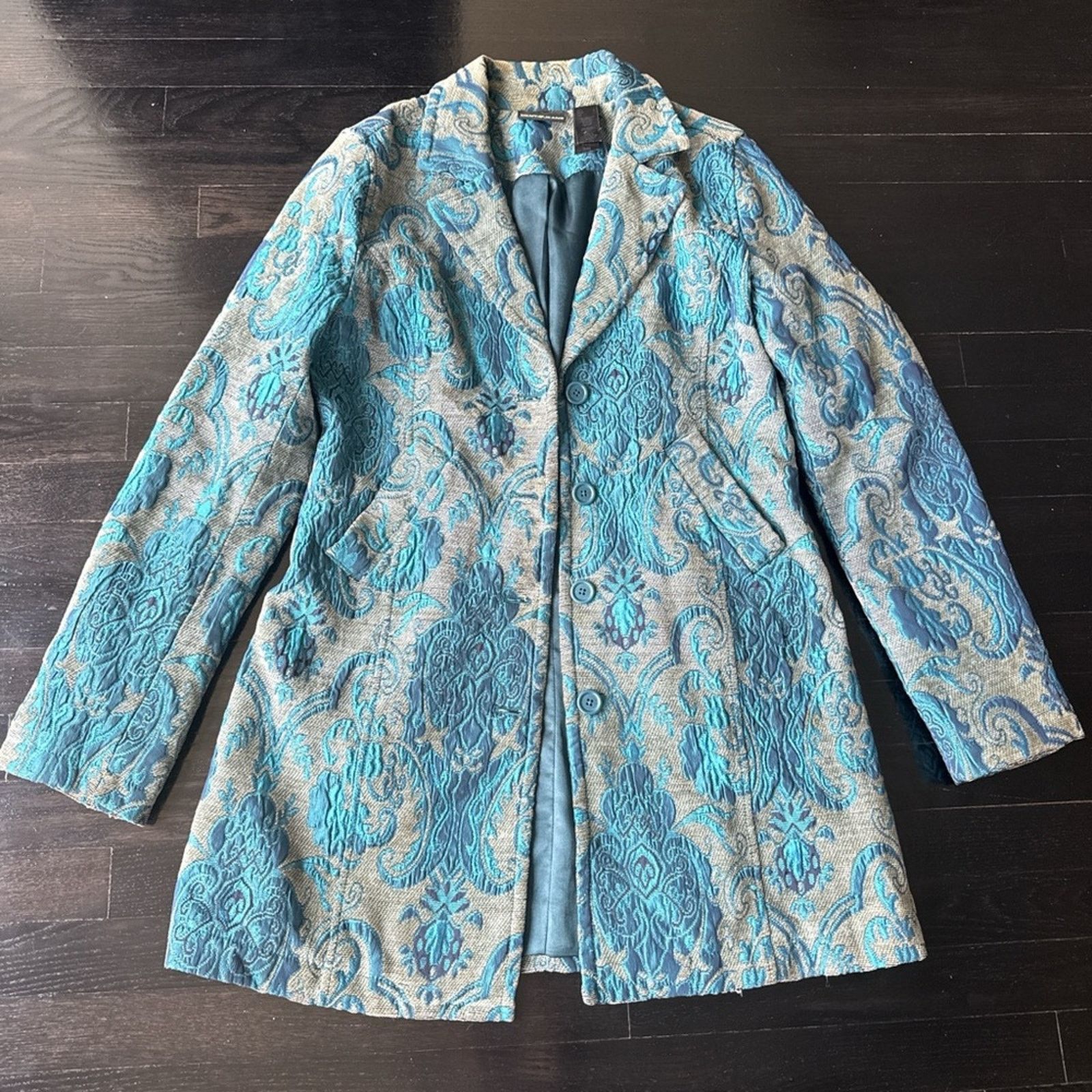 DKNY Vntg DKNY turquoise brocade Elegant Blue Women's Coat Size M / US 6-8 / IT 42-44 - 1 Thumbnail