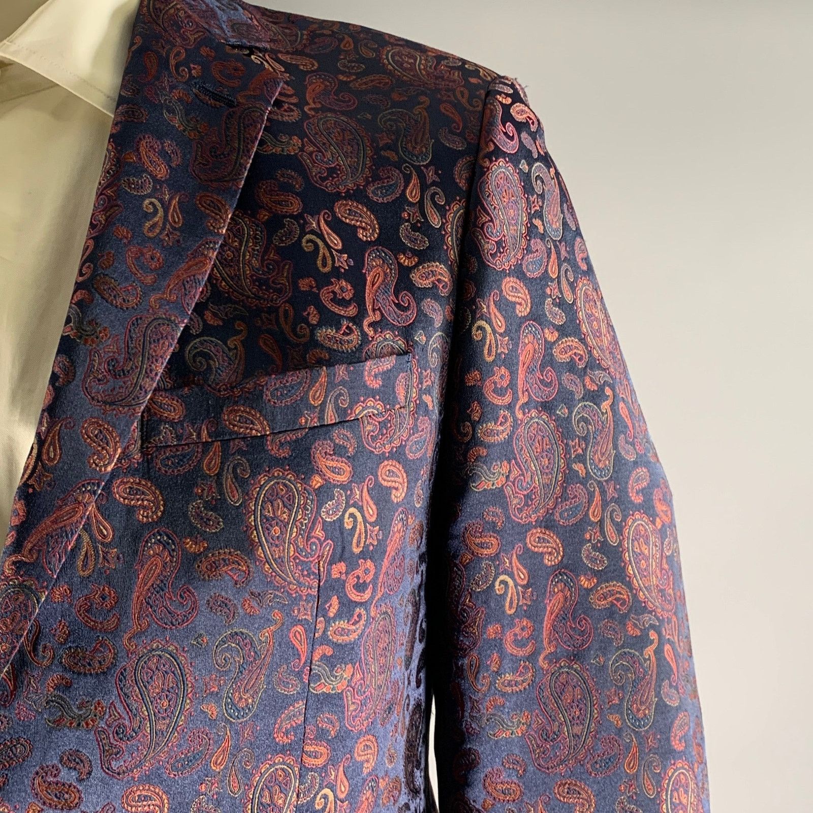 Tallia TALLIA 42R Navy Burgundy Green Paisley Poly Sport Coat Size 42R - 2 Thumbnail