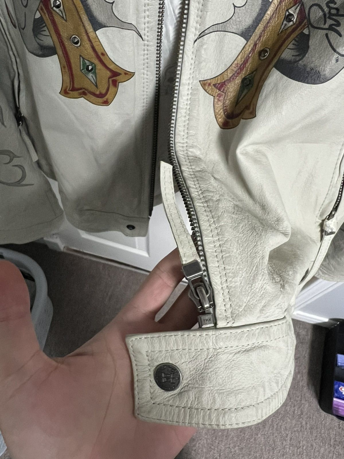 Christian Audigier × Ed Hardy Ed Hardy x Christine Audigier Leather Jacket Off White Size US XL / EU 56 / 4 - 15 Thumbnail