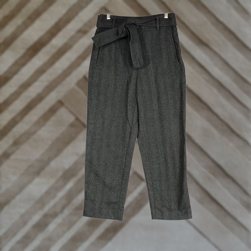 Vintage Wilfred Grey Herringbone Belted Cropped Pants Size 4 Size 27" / US 4 / IT 40 - 1 Thumbnail