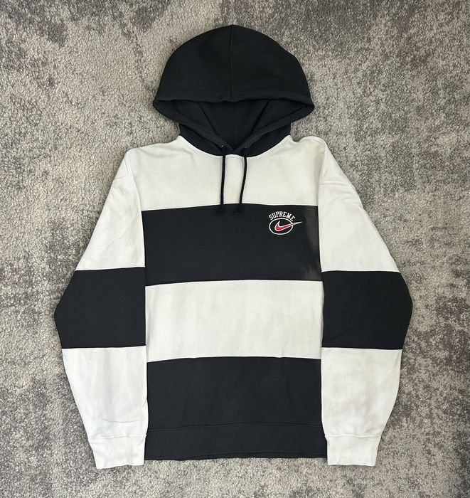 Supreme nike stripe top hooded sweatshirt black