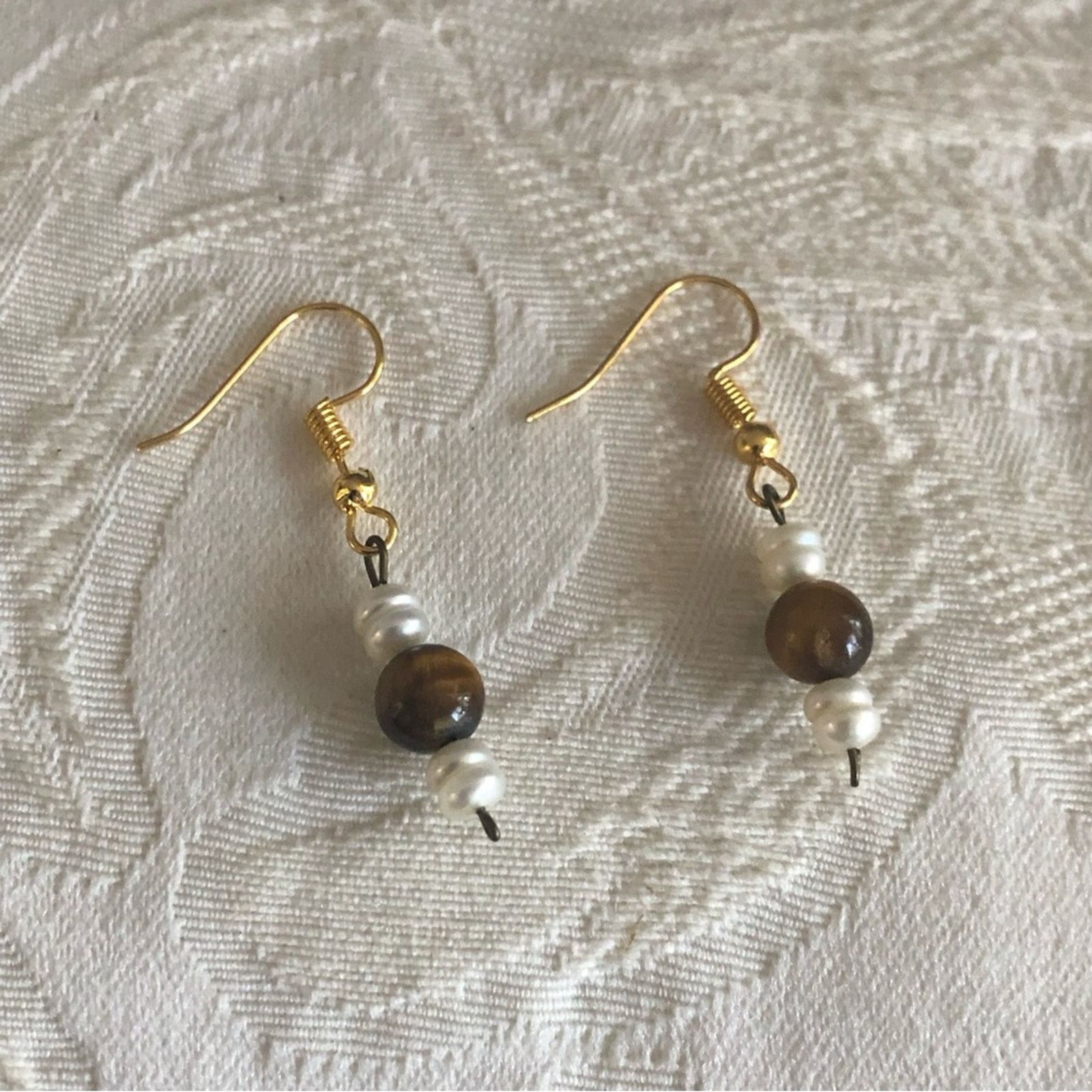 Vintage Vintage genuine tiger eye faux pearl dangle earrings Size ONE SIZE - 3 Thumbnail