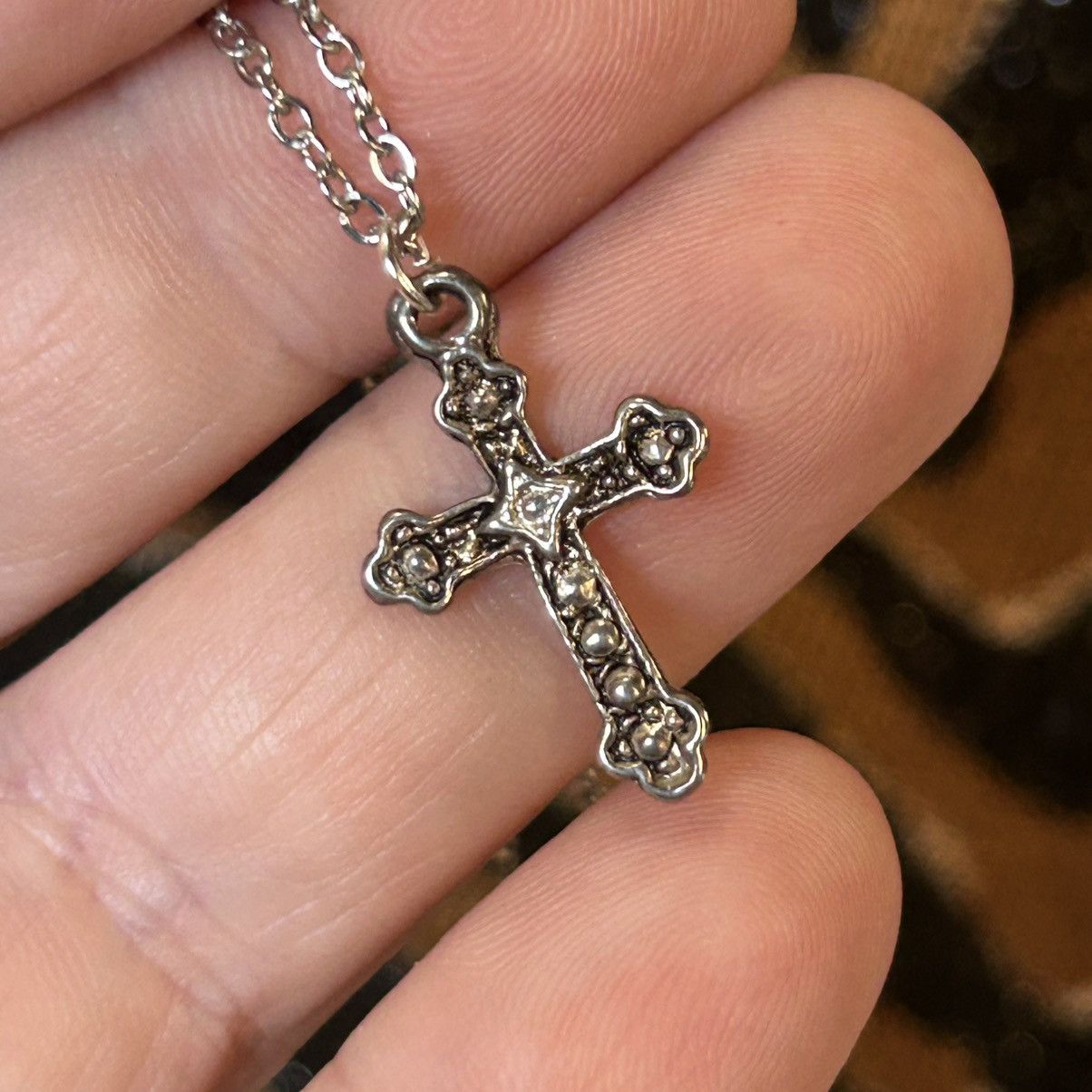 Handmade Handcrafted textured silver cross pendant on chain necklace Size ONE SIZE - 1 Thumbnail