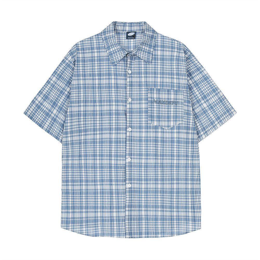Japanese Brand × Vintage Men's loose street letter embroidery contrast plaid shirt Size US M / EU 48-50 / 2 - 1 Thumbnail
