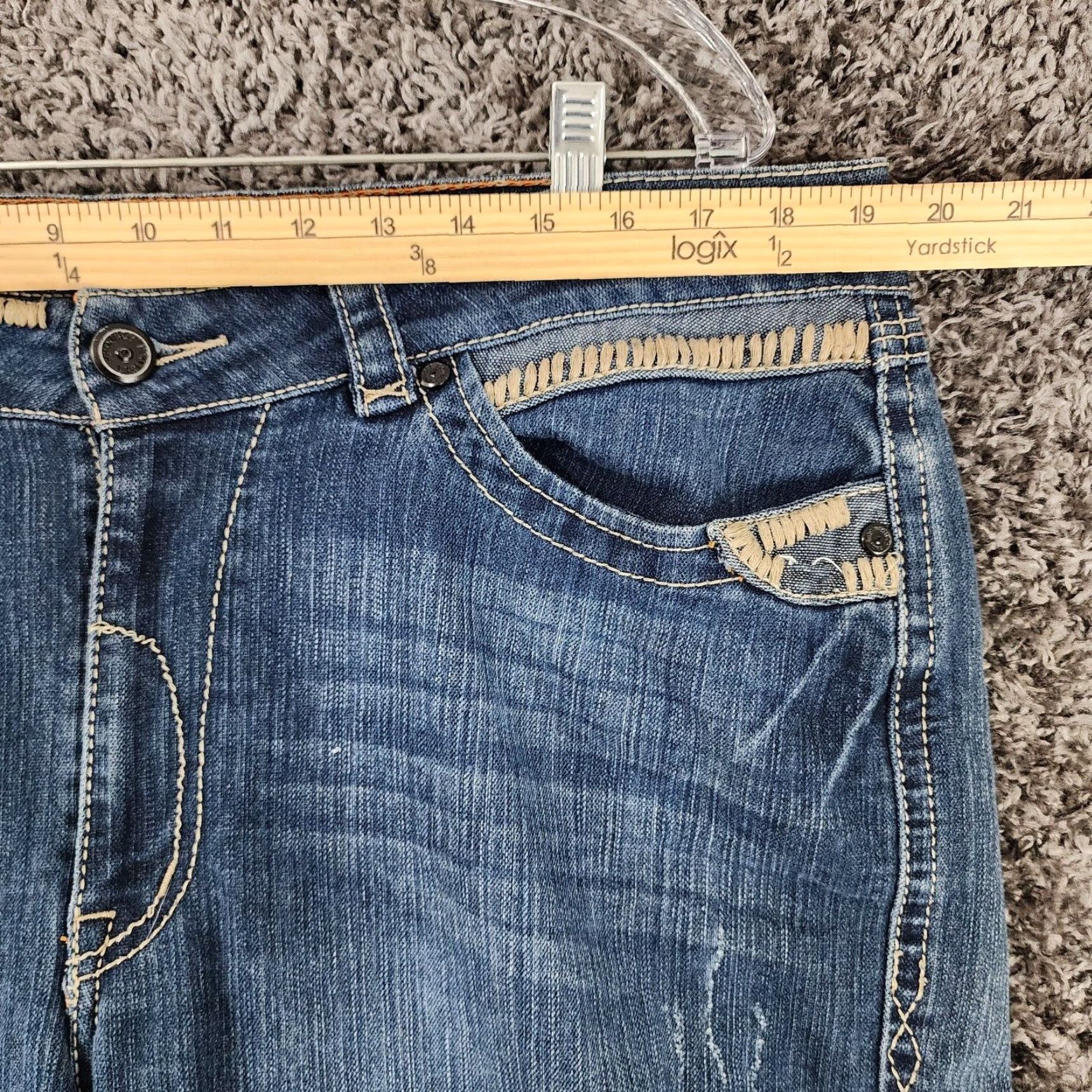 Y/Project PROJECT Plus Size 20 Womens Distressed Heavy Stitch Relaxed Straight Leg Blue Jeans Size 42" / US 20 - 4 Thumbnail