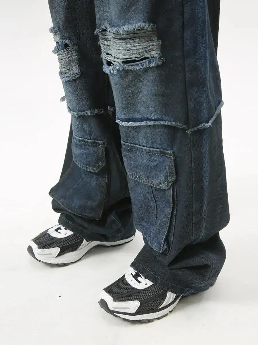 Japanese Brand Retro loose straight pocket ripped jeans Size US 32 / EU 48 - 3 Thumbnail