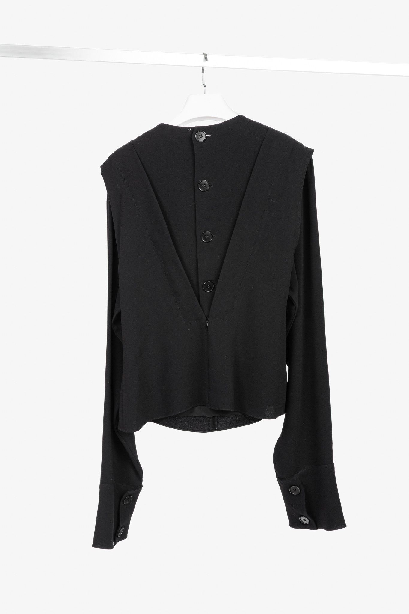 JW Anderson J.W. Anderson Black Crepe Draped-Neck Long-Sleeve Blouse Size L / US 10 / IT 46 - 2 Thumbnail