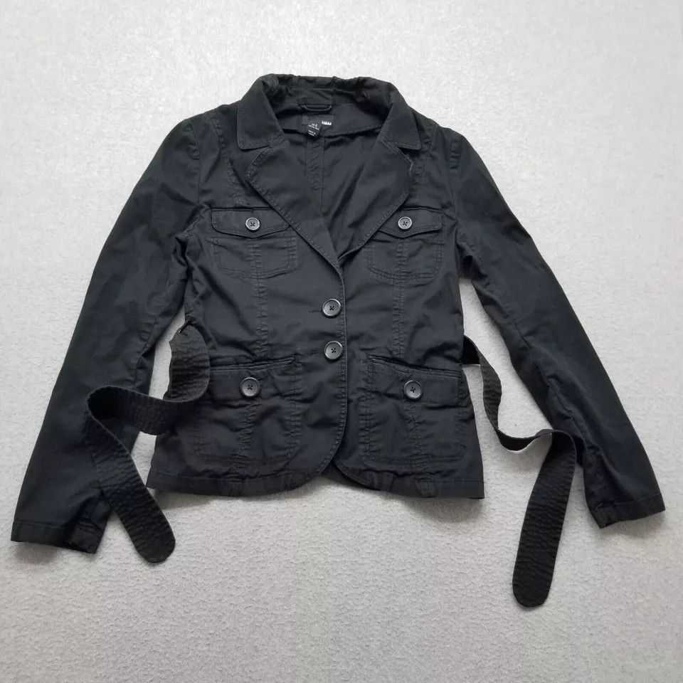 H&M H&M Jacket Womens 10 Black Buttons Pockets Belt Casual Size L / US 10 / IT 46 - 1 Thumbnail
