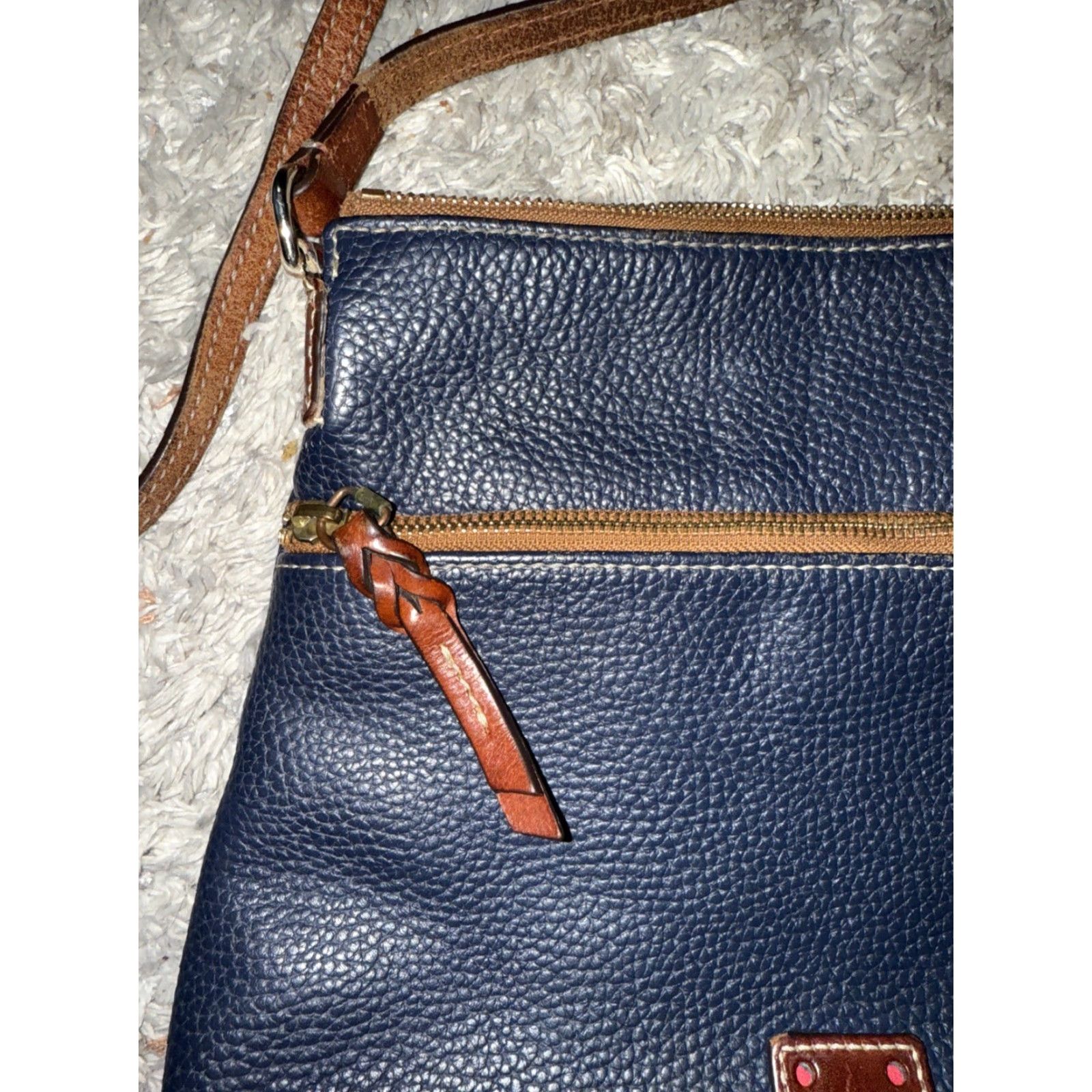Dooney & Bourke Dooney & Bourke Purse Crossbody Crossbody Bag Navy Brown Leather 10”x12” USA Women Medium Size ONE SIZE - 2 Thumbnail
