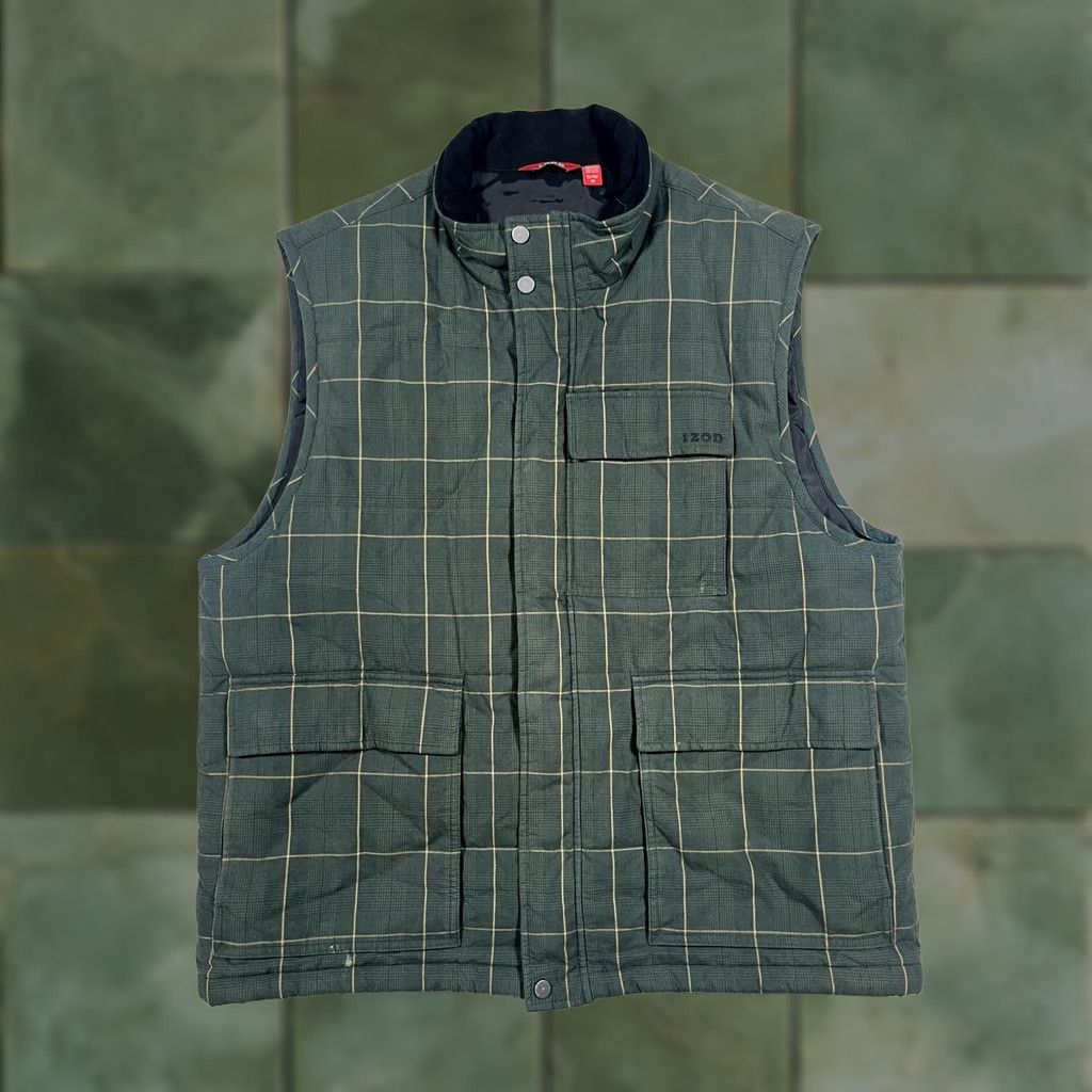 Izod VINTAGE IZOD Vest Mens XL Green Plaid Quilted Insulated Snap Pockets Lined Outdoor Size US XL / EU 56 / 4 - 1 Thumbnail