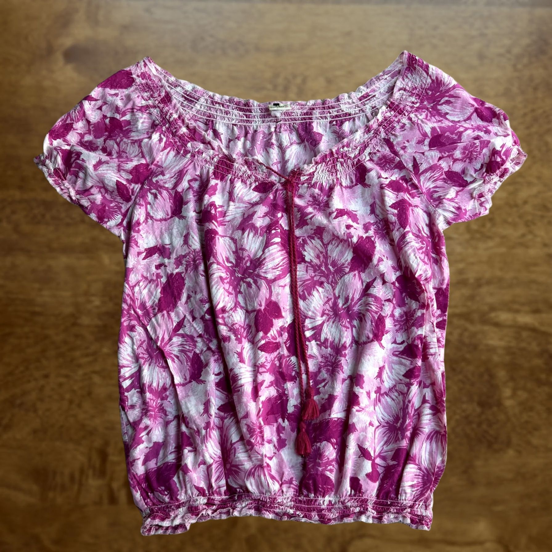 Pinko Y2K BocaBay Blouse Womens Medium Pink Floral Tassel Scoop Neck Peasant Top Size M / US 6-8 / IT 42-44 - 1 Thumbnail