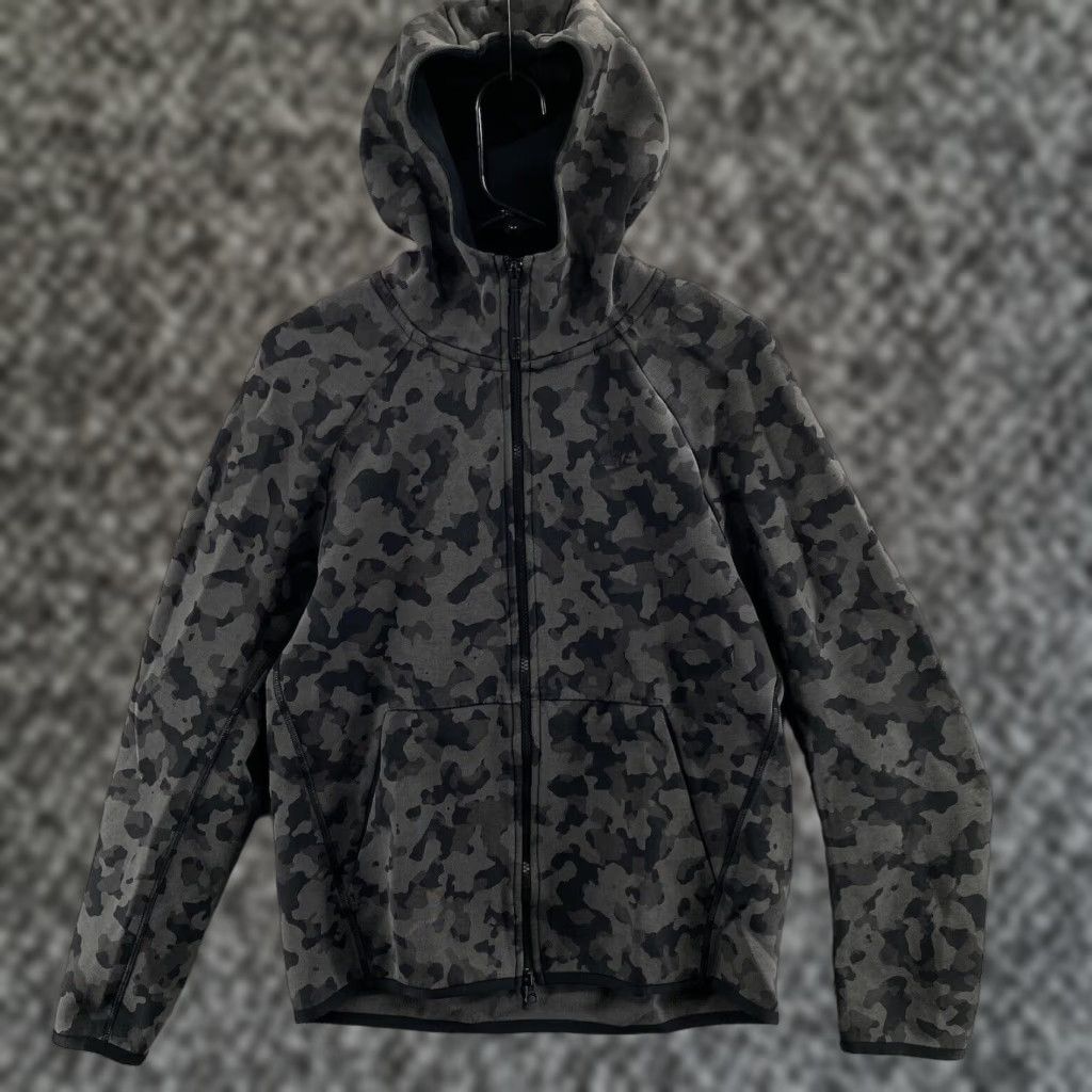 Nike Hoodie Men Small Gray Camo Tech Fleece Sweatshirt Zip Up