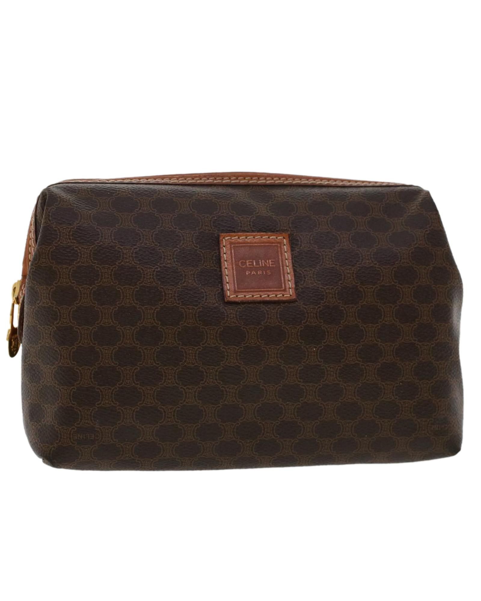 image of Celine Pvc Leather Brown Canvas Pouch, Women's