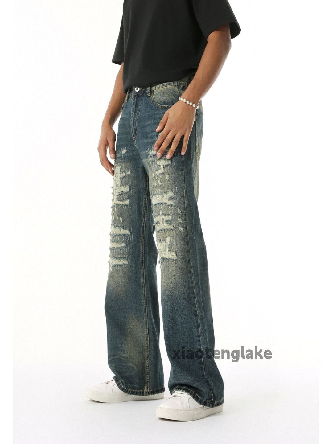 Jean × Vintage Washed faded punk grunge bootcut ripped damaged jeans Size US 32 / EU 48 - 6 Thumbnail