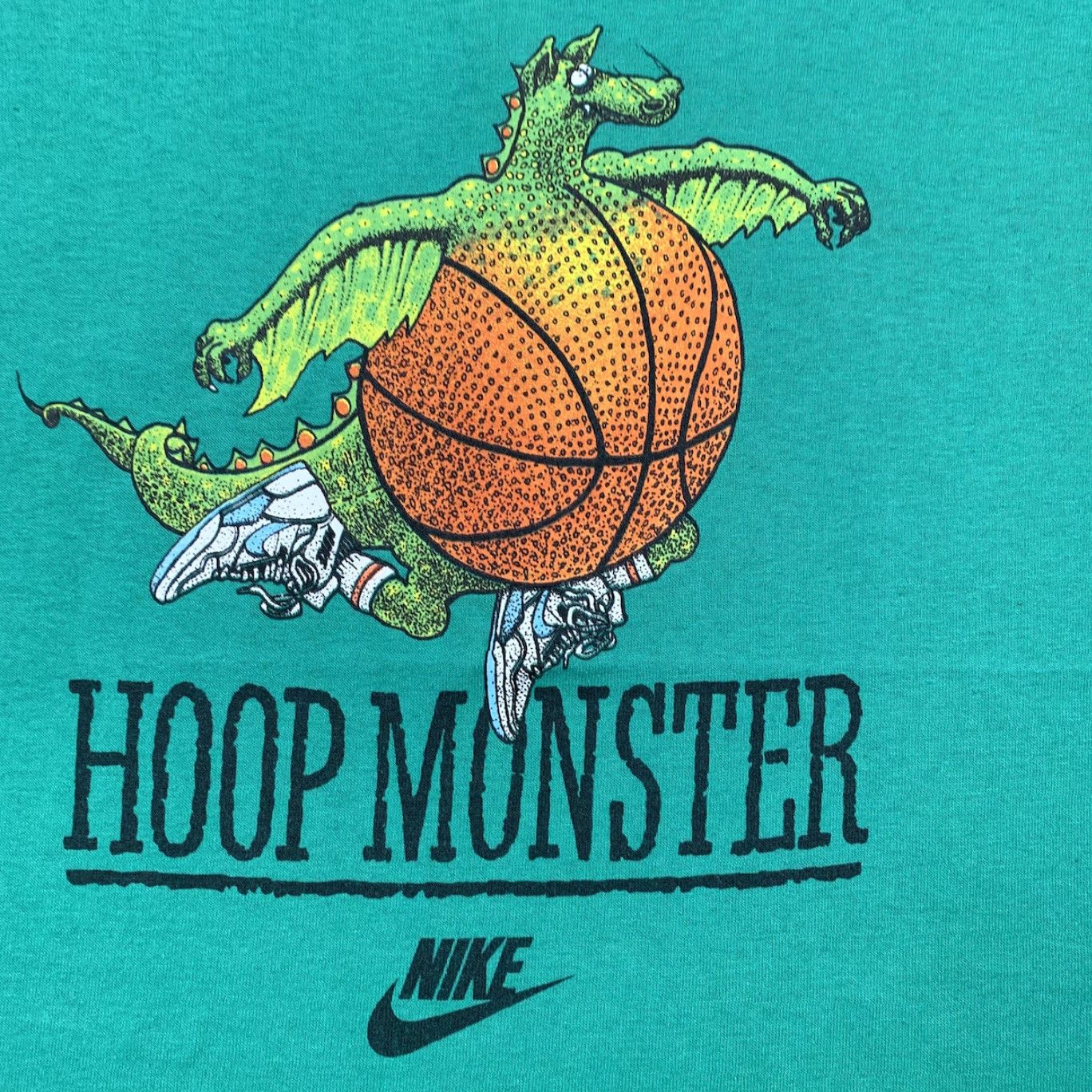 Nike Nike Vintage T Shirt Mens Hoop Monster Cartoon Rare 80s Green Crew Neck Short Sleeve Vintage Mens Nike Shirt Size US L / EU 52-54 / 3 - 2 Thumbnail