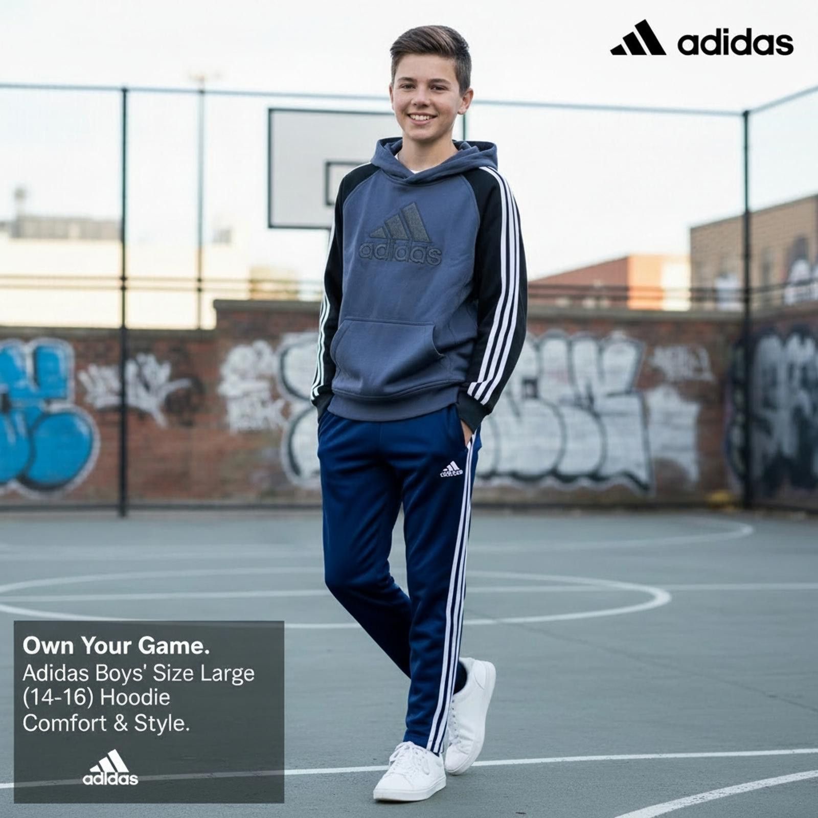 Adidas Adidas Boys' Large Hoodie (Size 14-16) Size US L / EU 52-54 / 3 - 2 Thumbnail