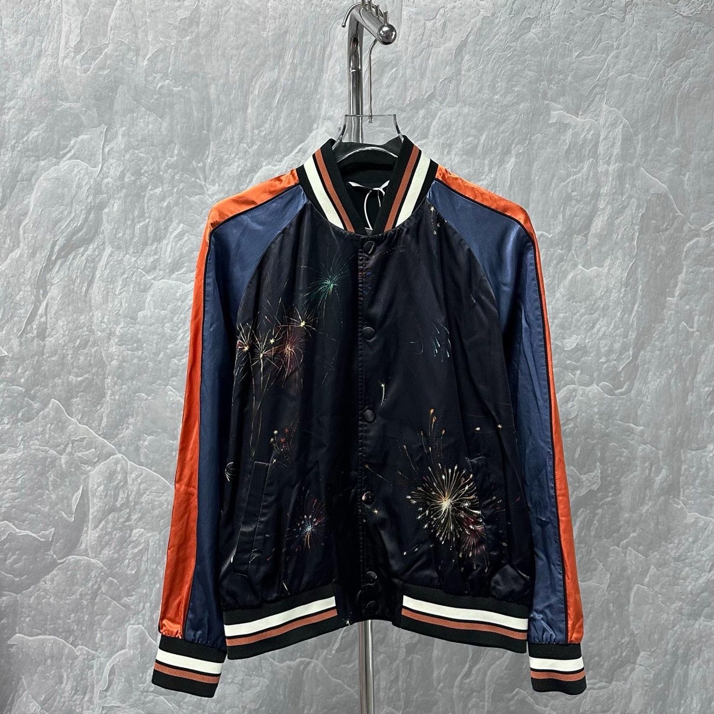 Valentino valentino silk bomber jacket in blue and orange Size L / US 10 / IT 46 - 1 Thumbnail