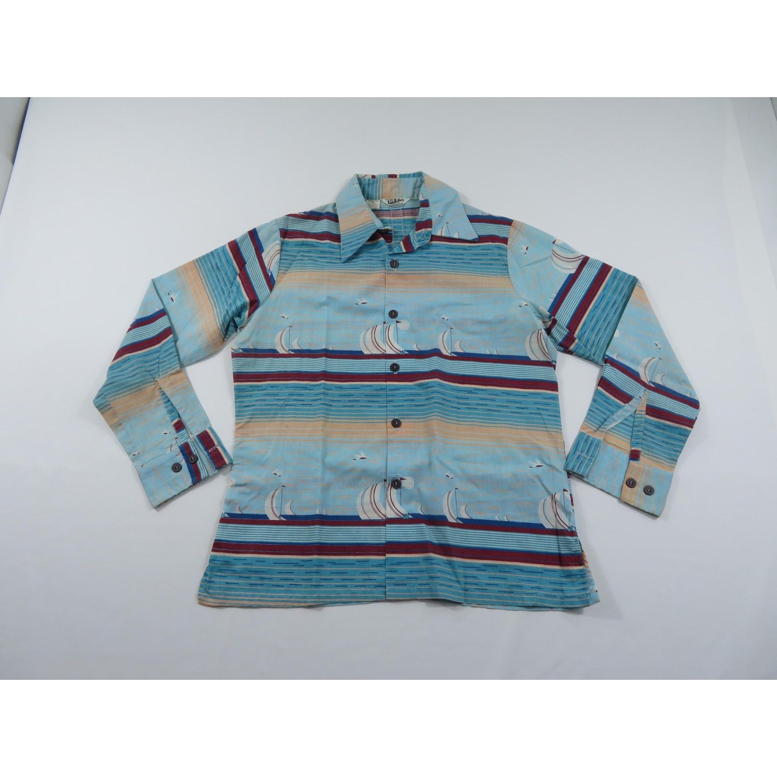 Other Land Lubber Hawaiian Shirt, Blue, Made in Hawaii Sz M 1970s Size L / US 10 / IT 46 - 1 Thumbnail