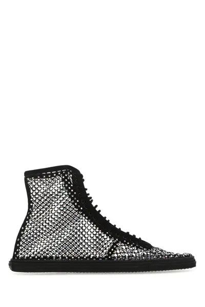 Saint Laurent Paris o1s1wg111024 You Mid-Top Sneakers Mesh Rhinestones in Black Size US 5.5 / IT 35.5 - 1 Thumbnail